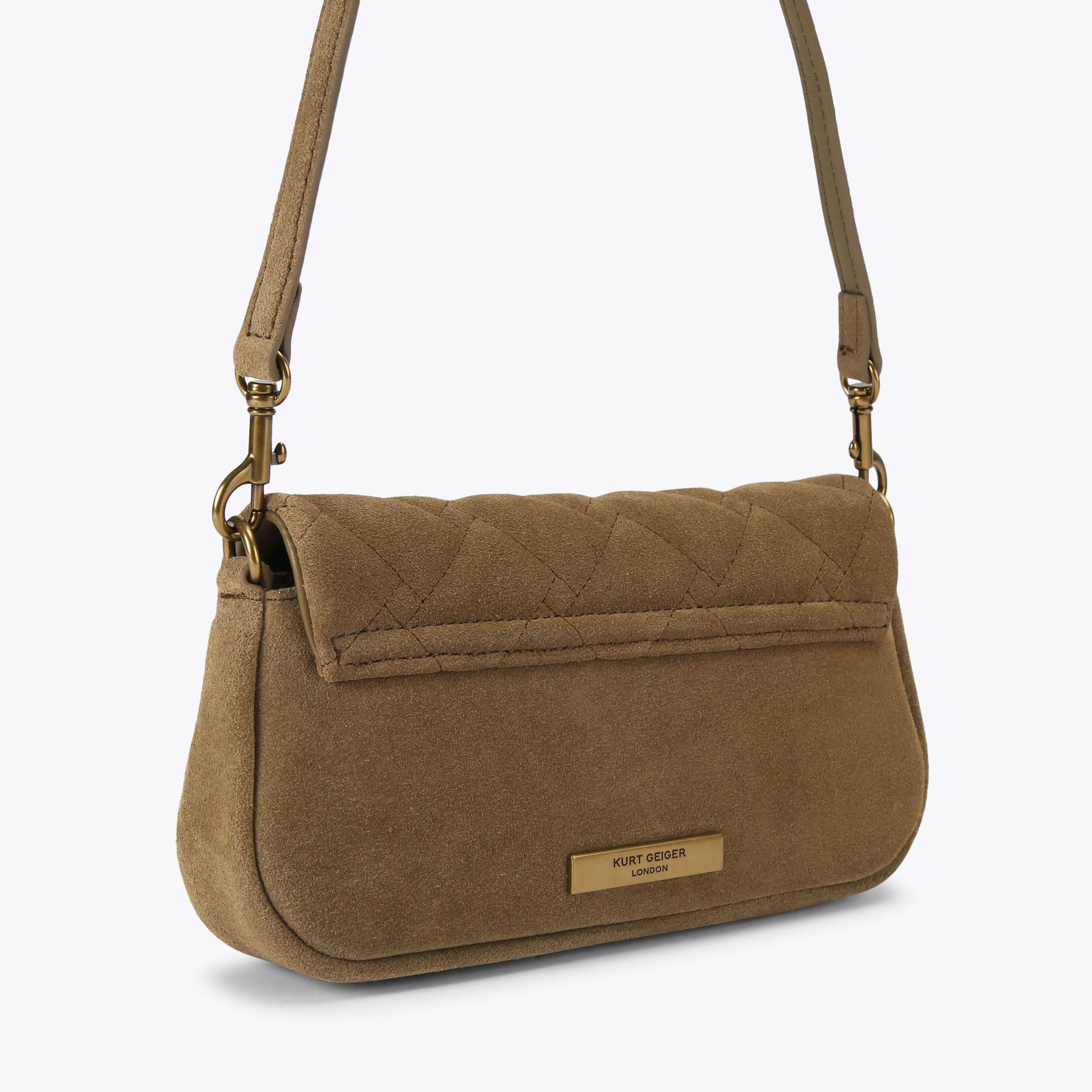 PICKLE SHOULDER BAG Tan Suede Leather Bag by Kurt Geiger London