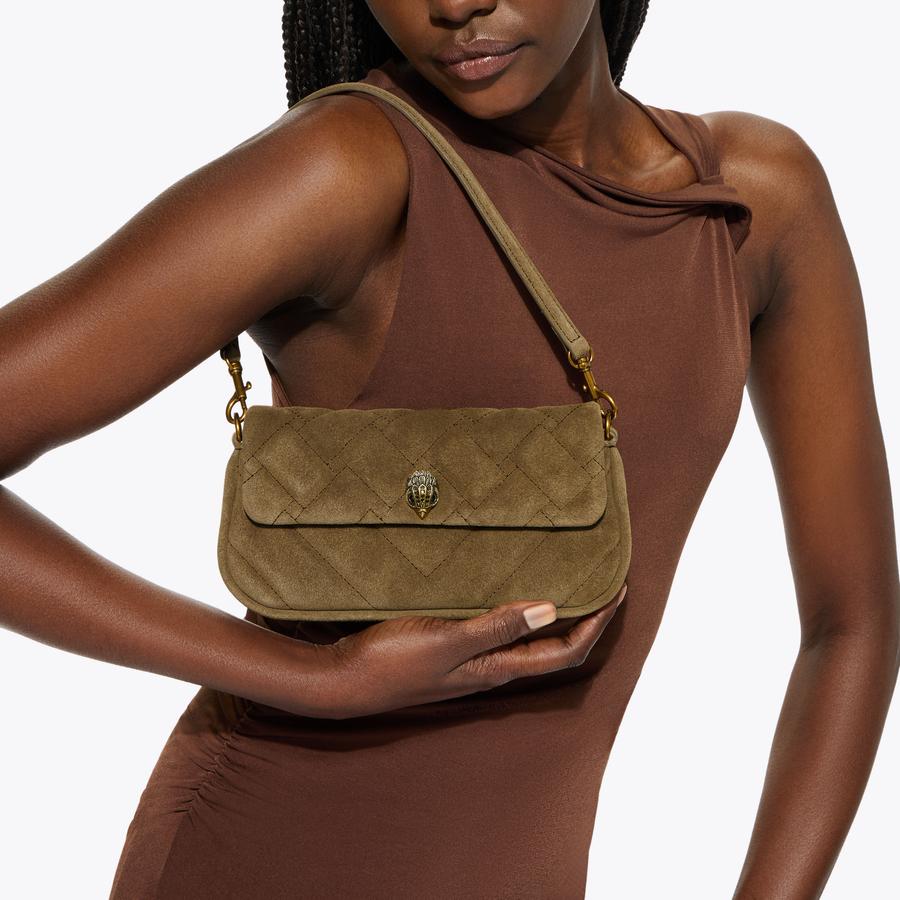 ショルダーバッグ Square Quilting Leather Bag  ambergleam PICKLE SHOULDER BAG Tan Suede Leather Bag by Kurt Geiger London