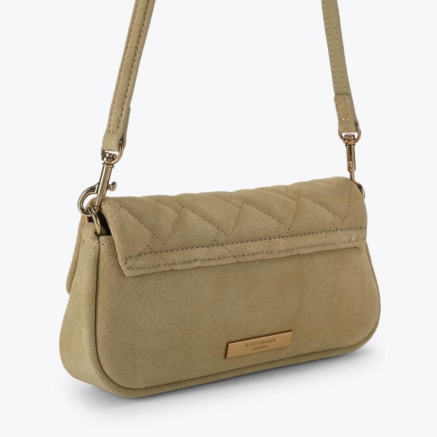 PICKLE SHOULDER BAG Beige Suede Shoulder Bag by Kurt Geiger London