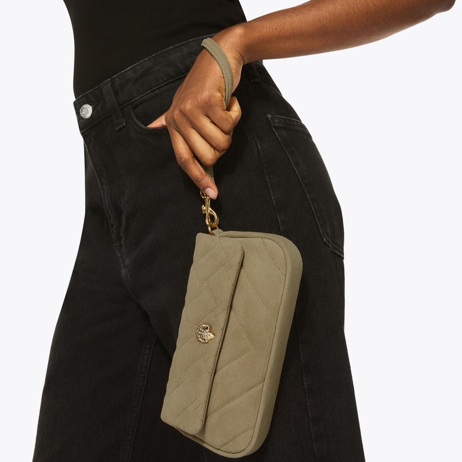 PICKLE SHOULDER BAG Beige Suede Shoulder Bag by Kurt Geiger London
