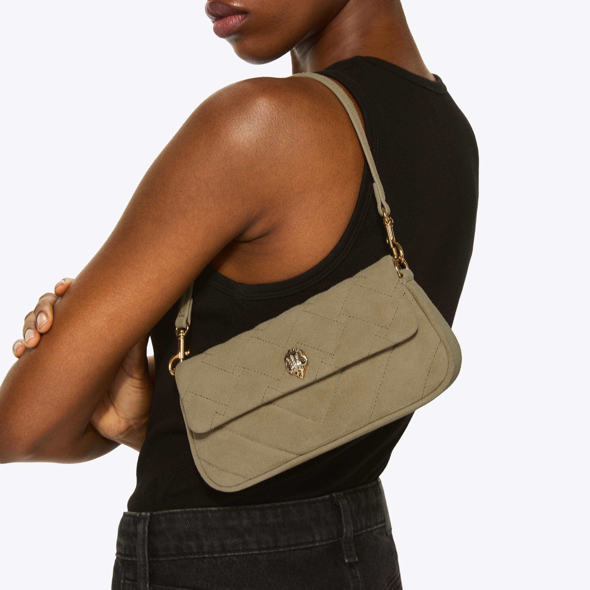 PICKLE SHOULDER BAG Beige Suede Shoulder Bag by Kurt Geiger London