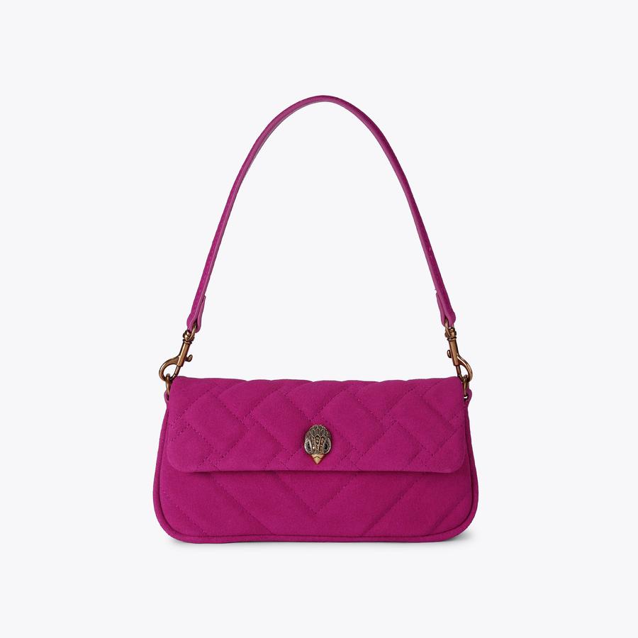 PICKLE SHOULDER BAG Fuchsia Suede Shoulder Bag by Kurt Geiger London