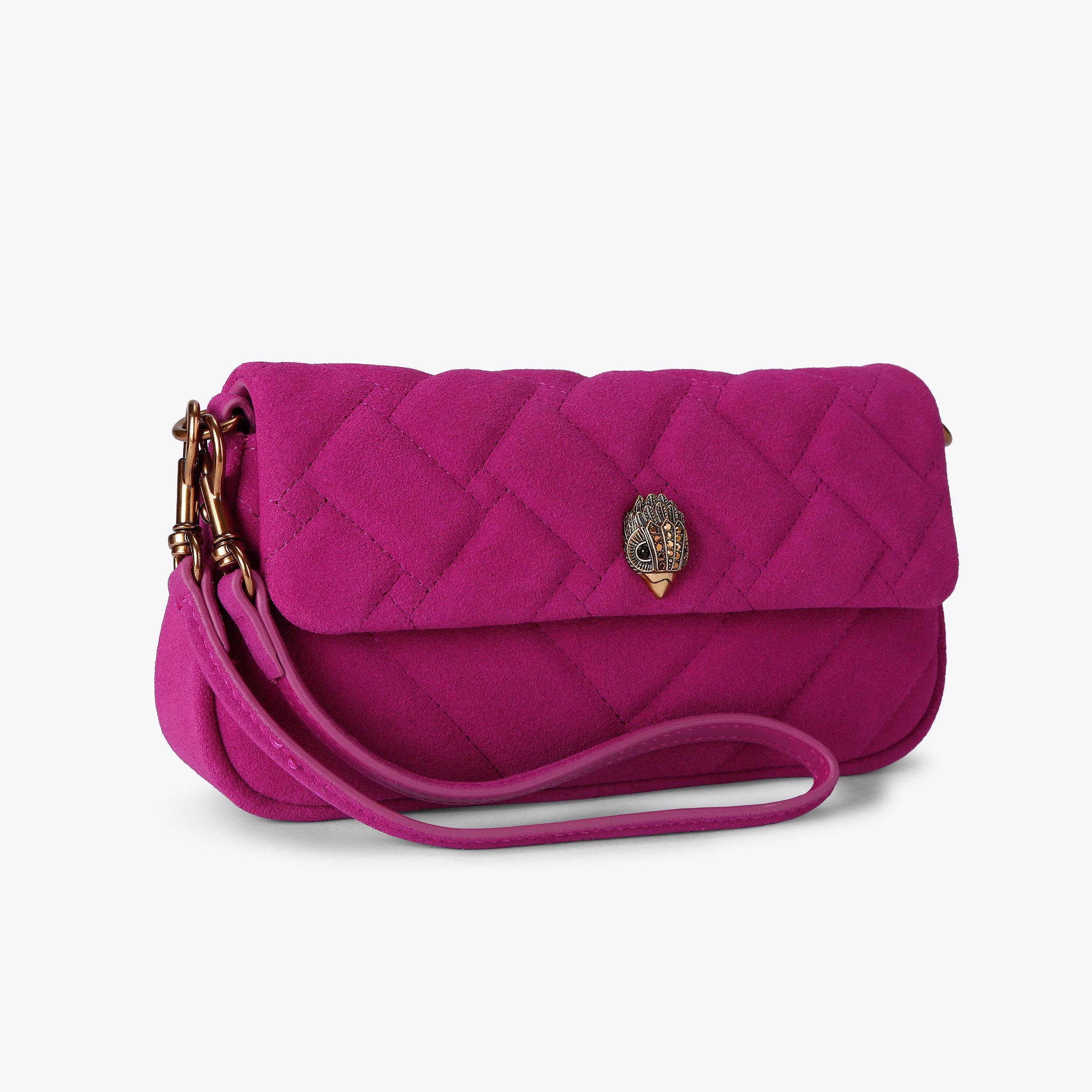 PICKLE SHOULDER BAG Fuchsia Suede Shoulder Bag by Kurt Geiger London