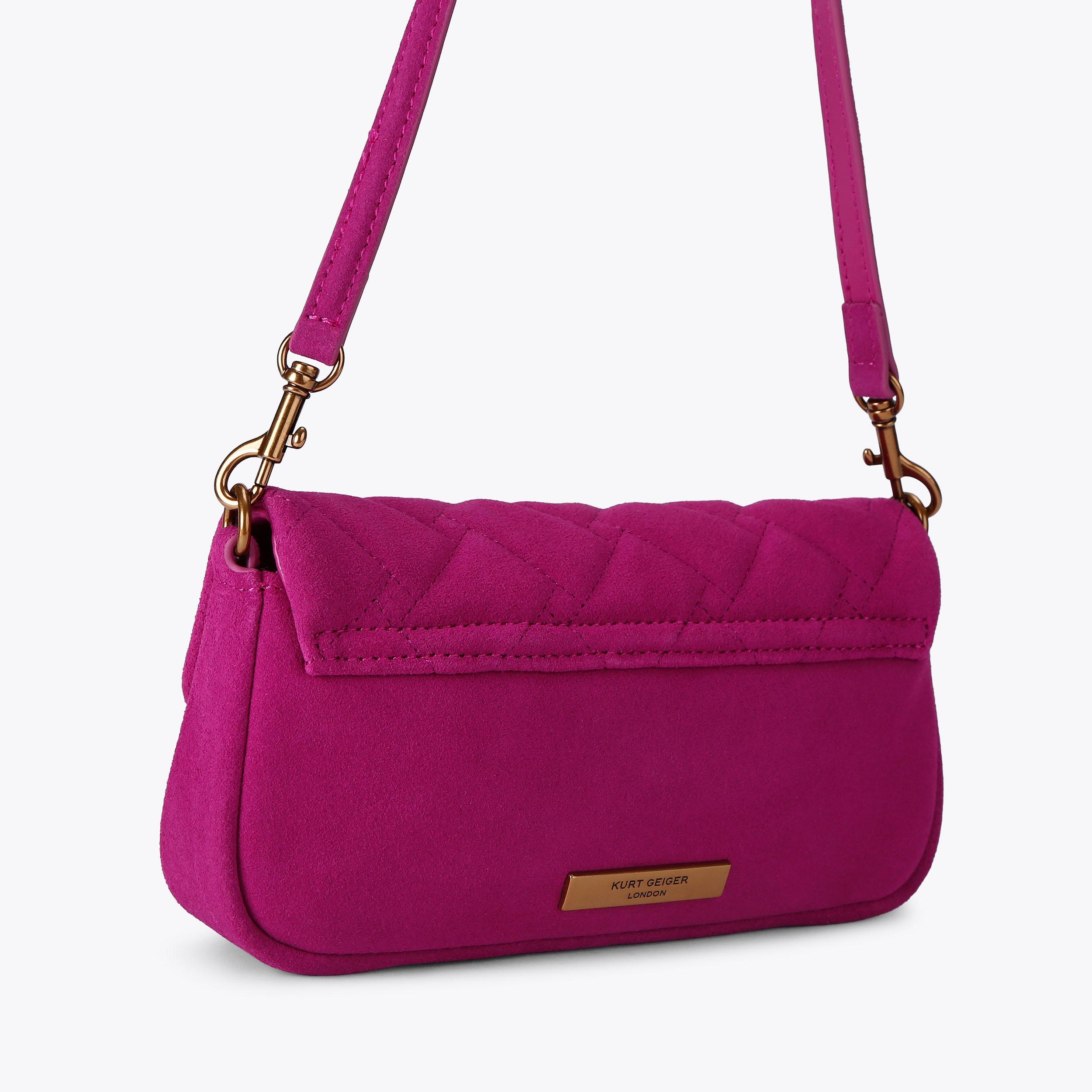 PICKLE SHOULDER BAG Fuchsia Suede Shoulder Bag by Kurt Geiger London