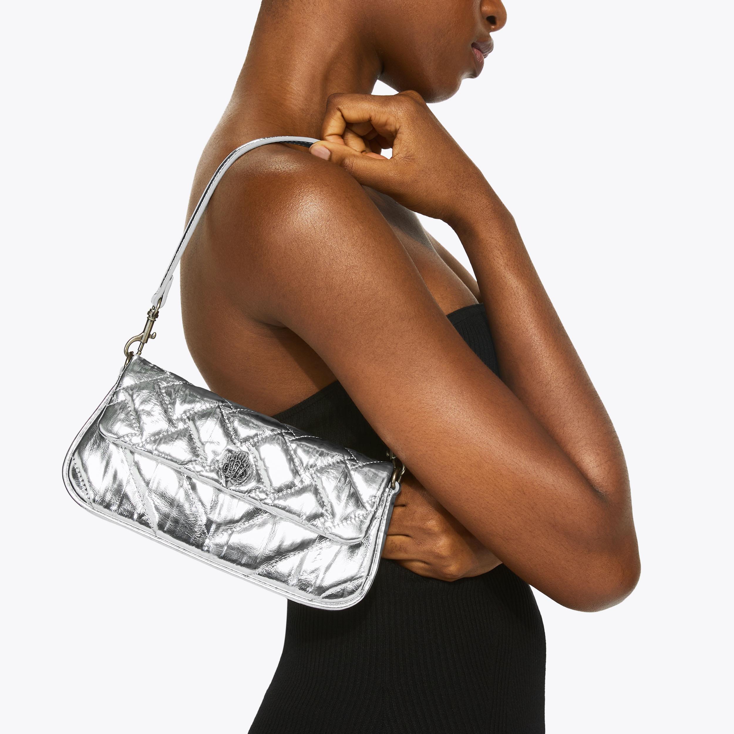 WALLET bag＋POCKET shoulder／キルティングgray PICKLE SHOULDER BAG Silver Metallic Shoulder Wristlet Bag by Kurt