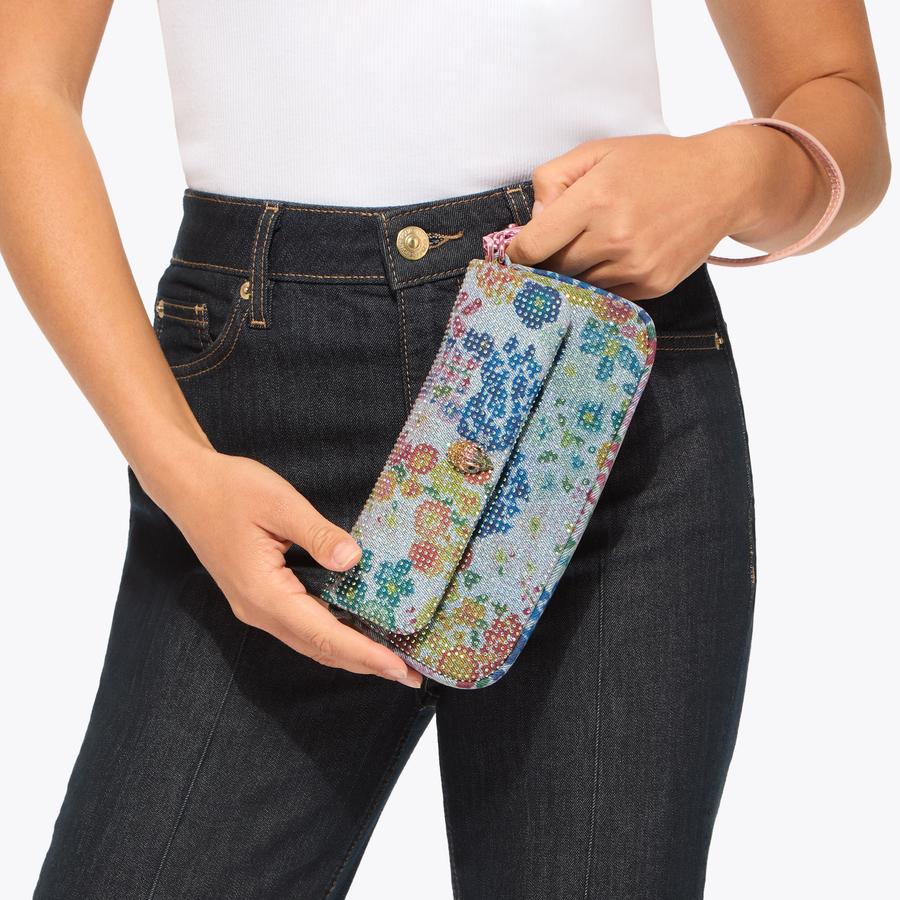 PICKLE SHOULDER BAG Blue Floral Denim Fabric Bag by Kurt Geiger London