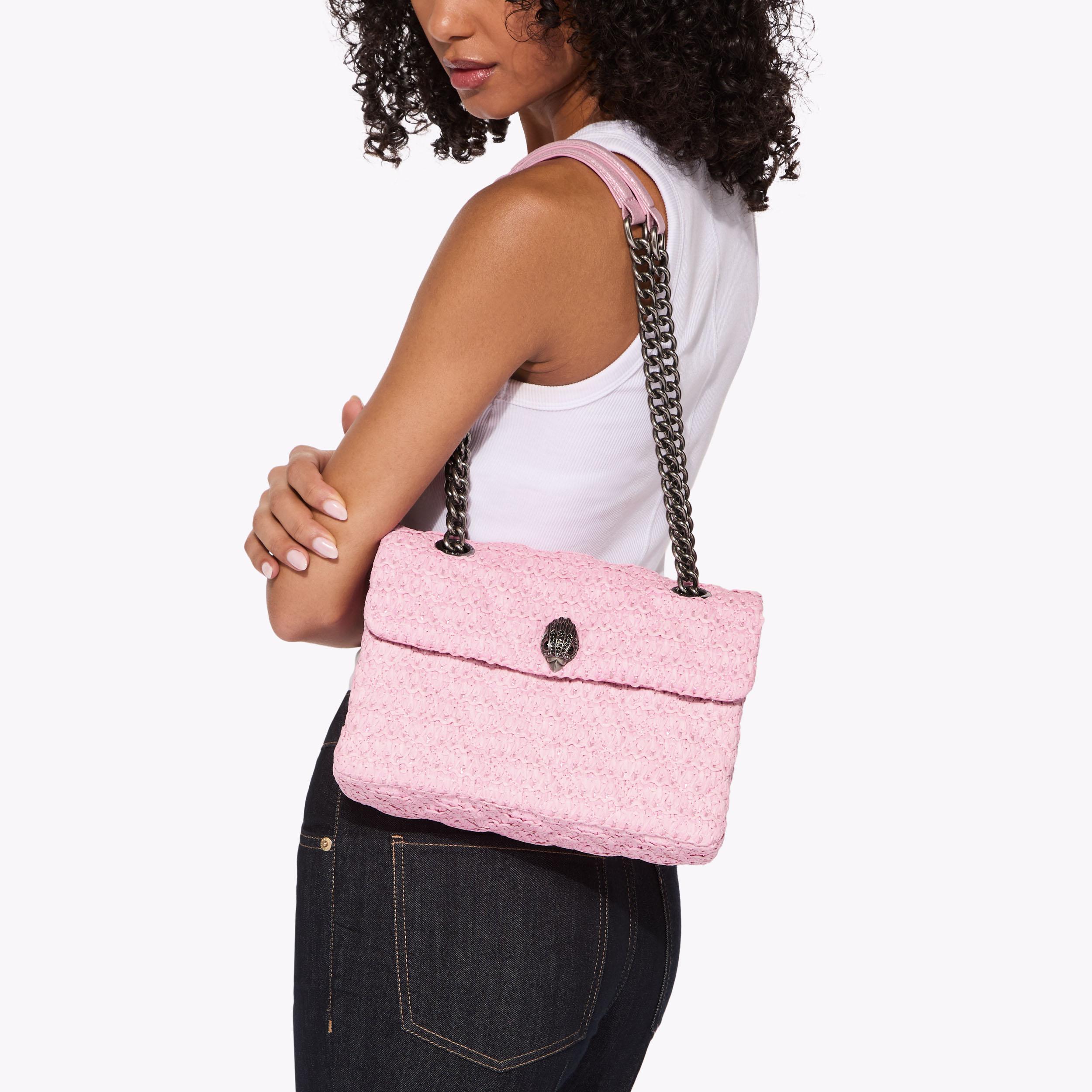 RAFFIA KENSINGTON BAG Pink Raffia Kensington Bag by Kurt Geiger London