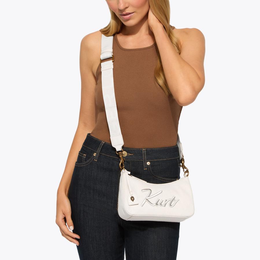 KURT SM HOBO XBODY White Fabric Cross Body Bag by Kurt Geiger London