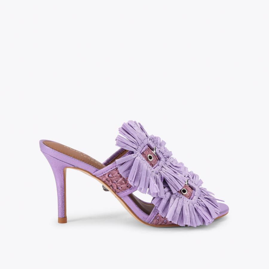 RAFFIA BUCKLE SANDAL Lilac Woven High Heel by Kurt Geiger London
