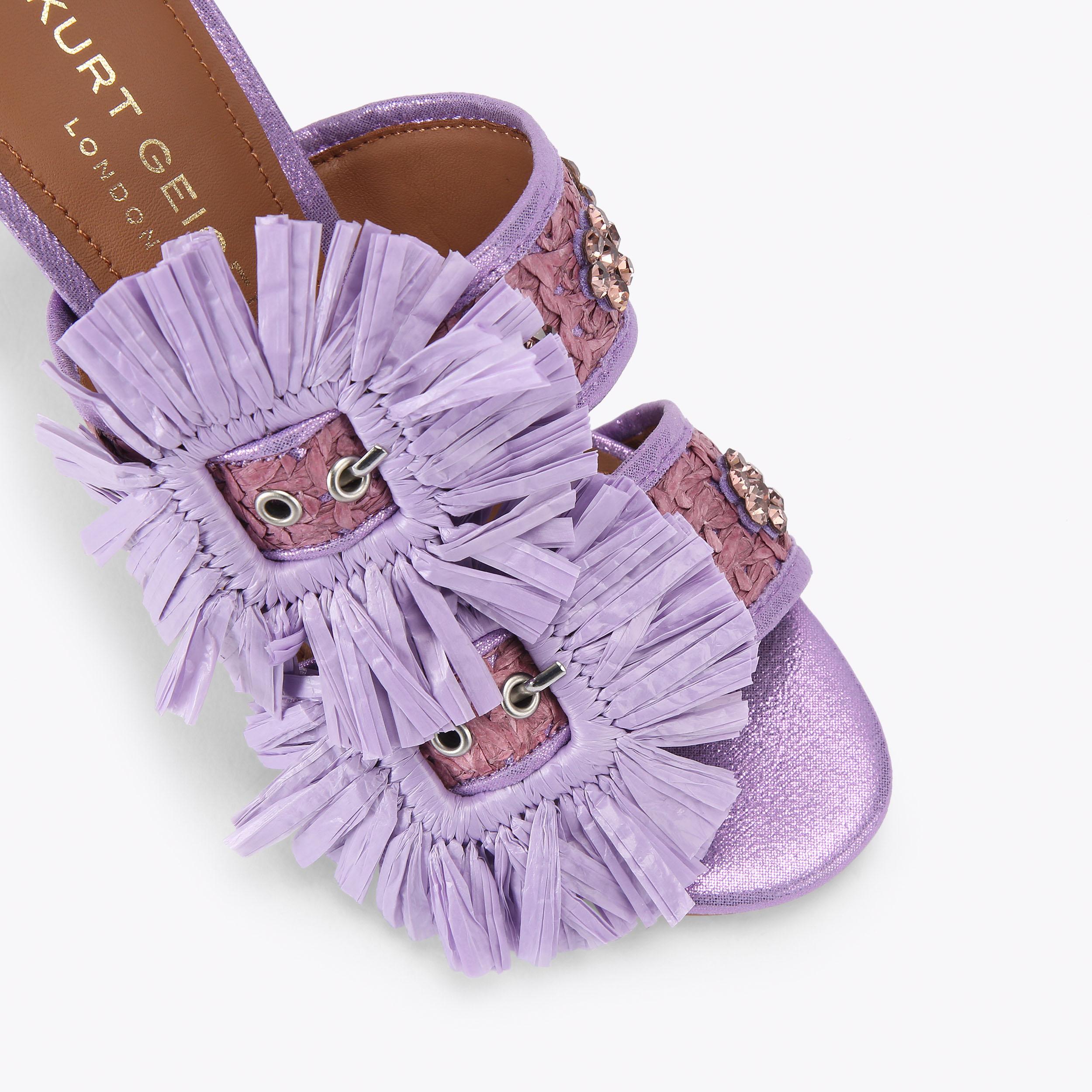 RAFFIA BUCKLE SANDAL Lilac Woven High Heel by Kurt Geiger London