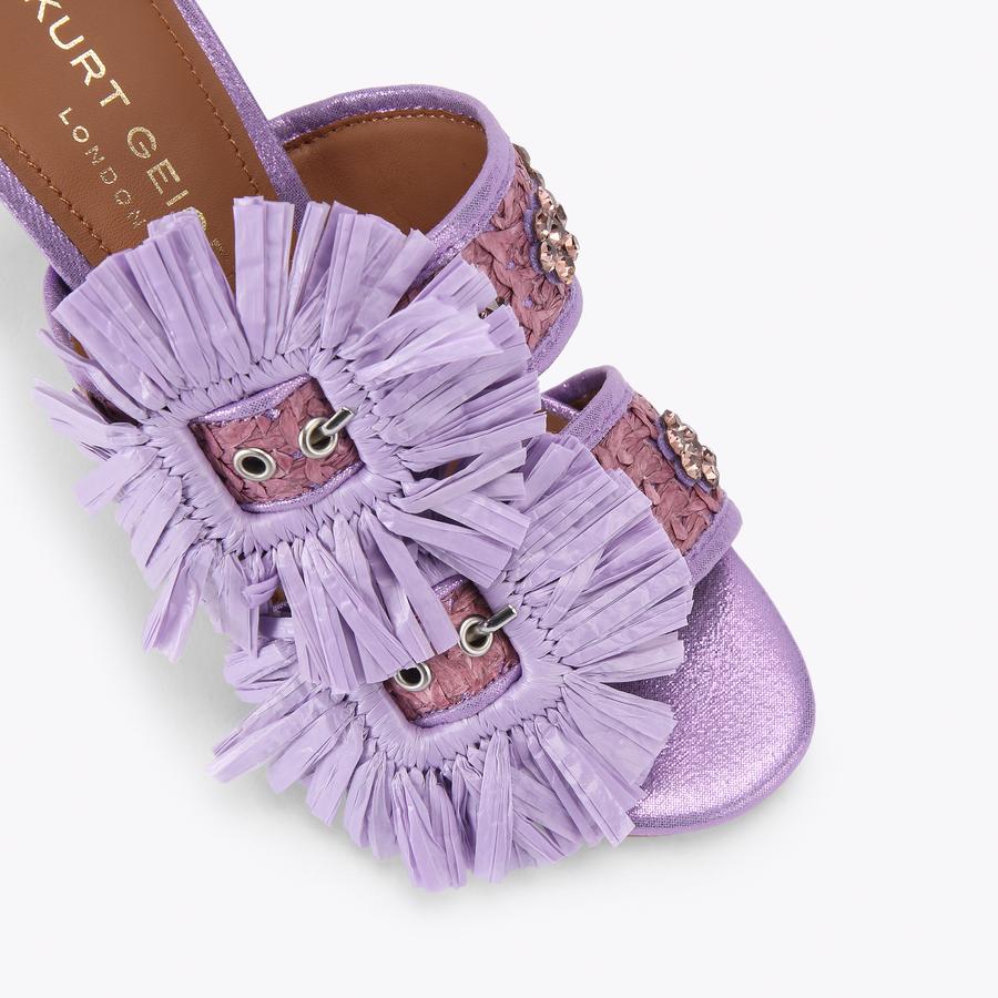 RAFFIA BUCKLE SANDAL Lilac Woven High Heel by Kurt Geiger London