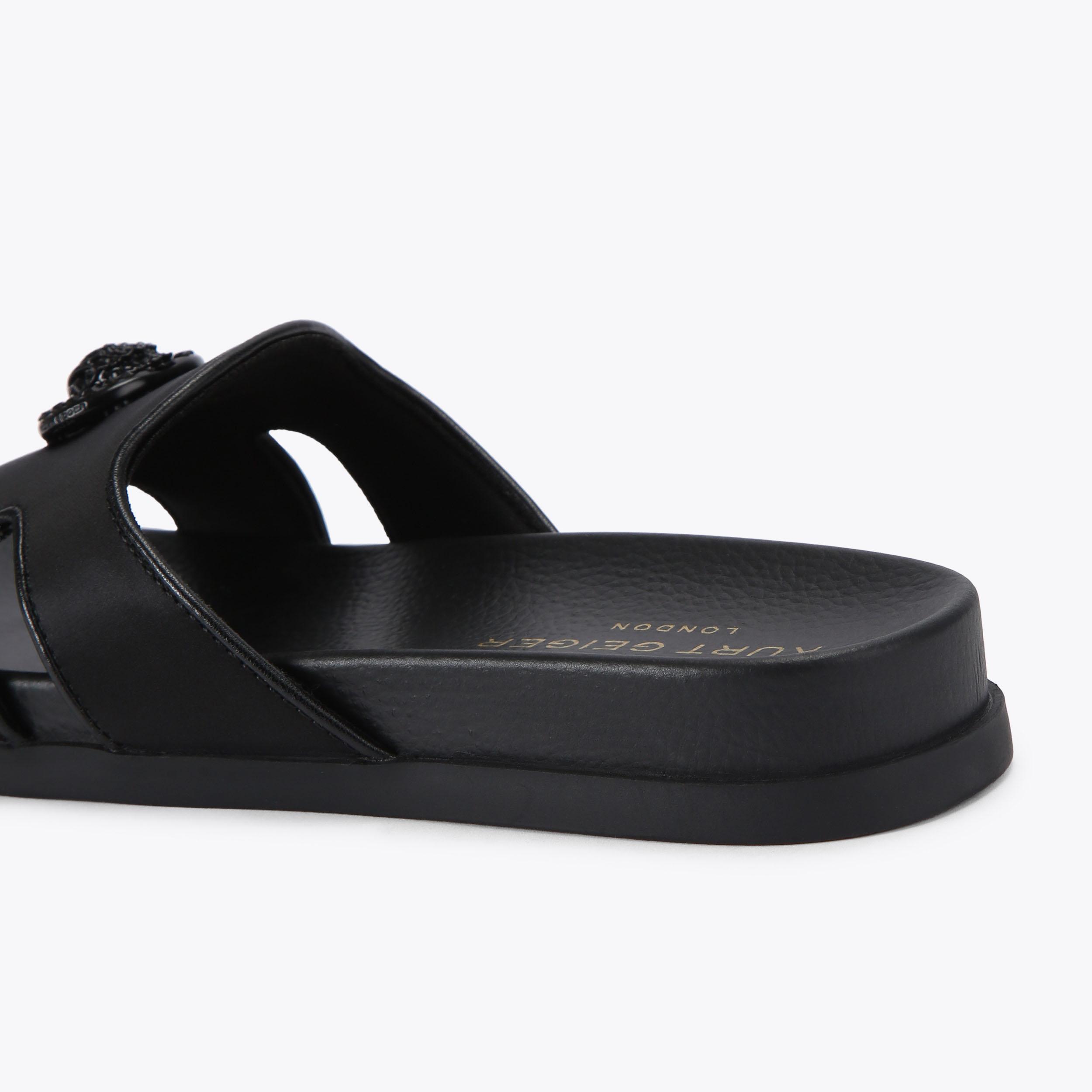 CHELSEA CUT OUT SLIDE Black Satin Slip On Sandal by Kurt Geiger London