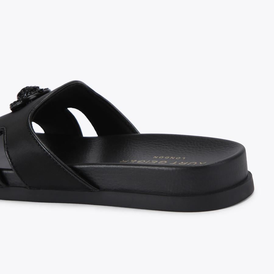CHELSEA CUT OUT SLIDE Black Satin Slip On Sandal by Kurt Geiger London