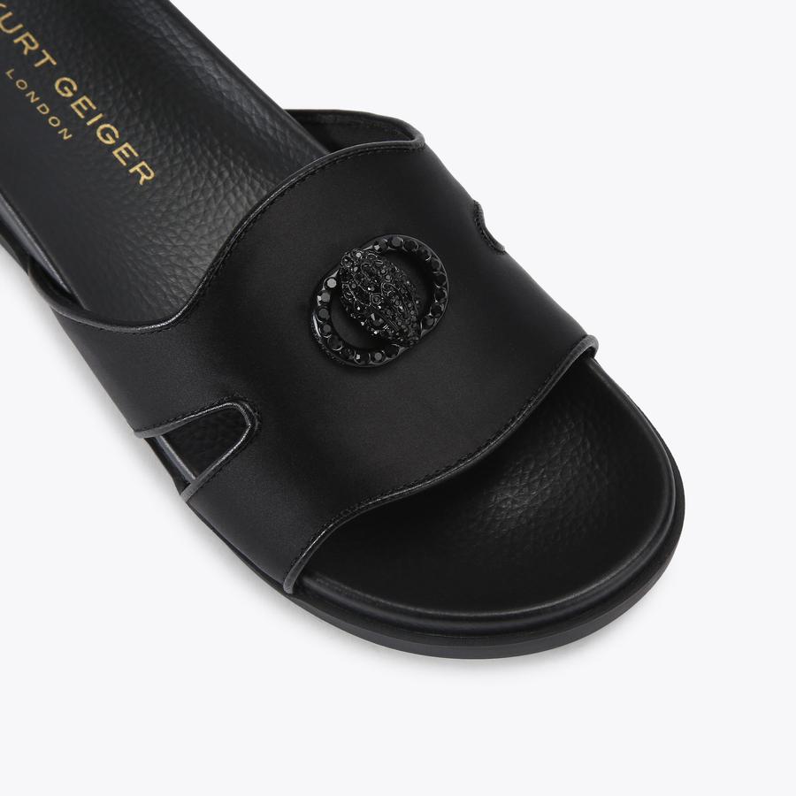CHELSEA CUT OUT SLIDE Black Satin Slip On Sandal by Kurt Geiger London
