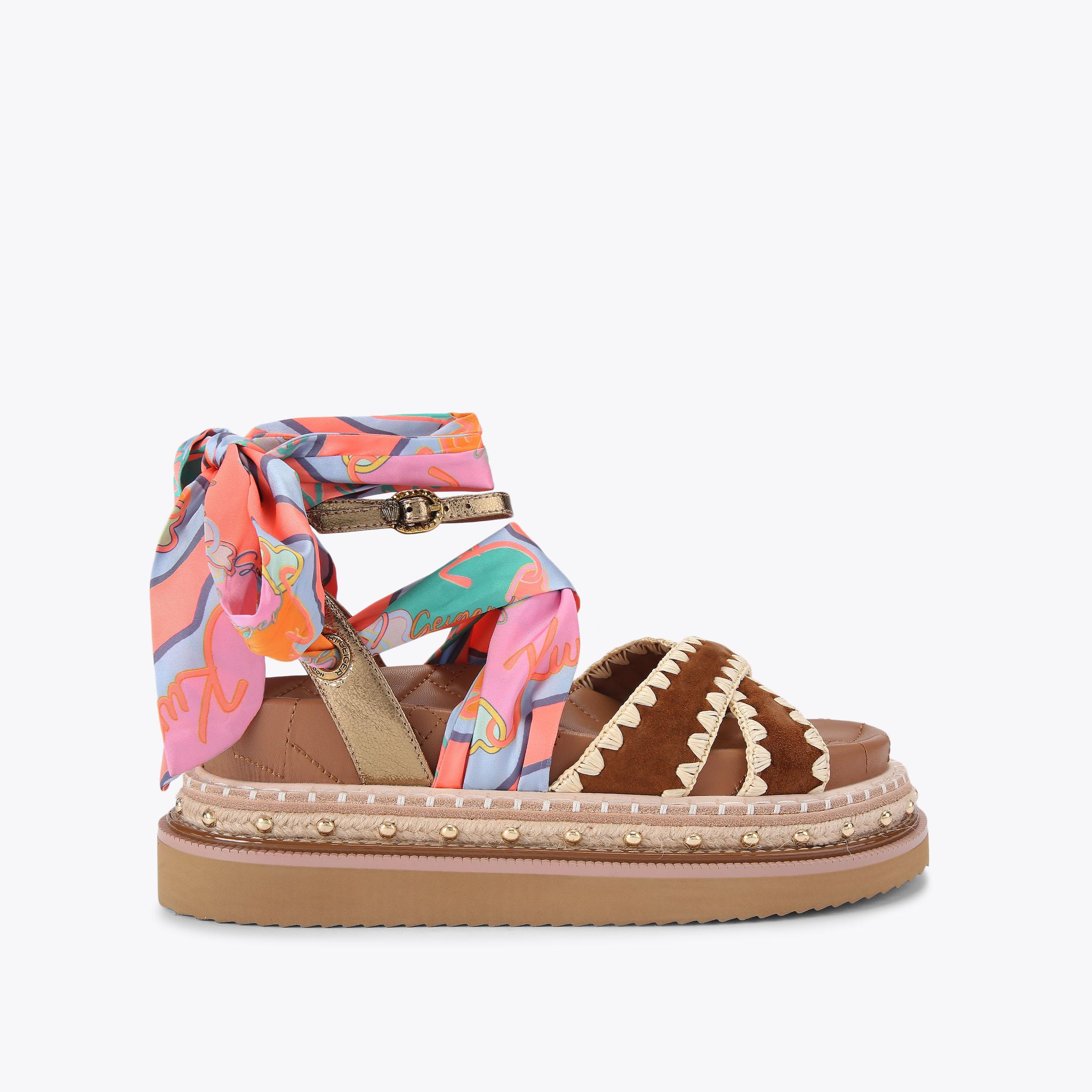 ORSON CROSS SCARF SDL Brown Suede Cross Scarf Sandal by Kurt