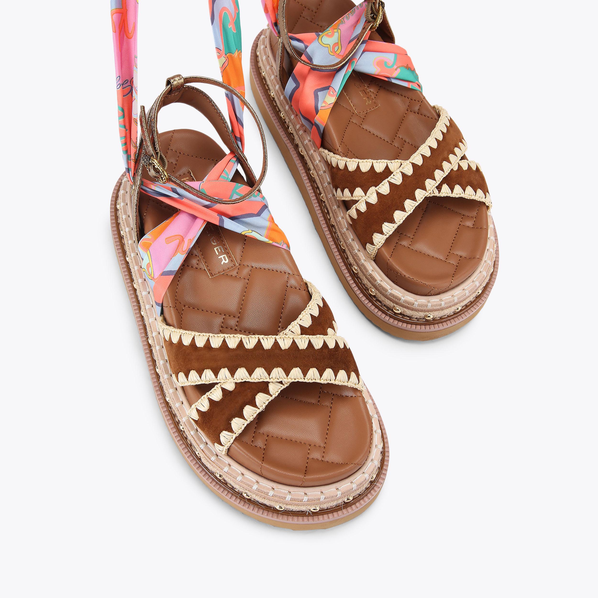 ORSON CROSS SCARF SDL Brown Suede Cross Scarf Sandal by Kurt