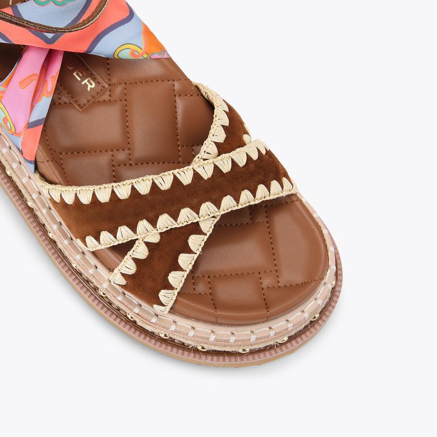 ORSON CROSS SCARF SDL Brown Suede Cross Scarf Sandal by Kurt