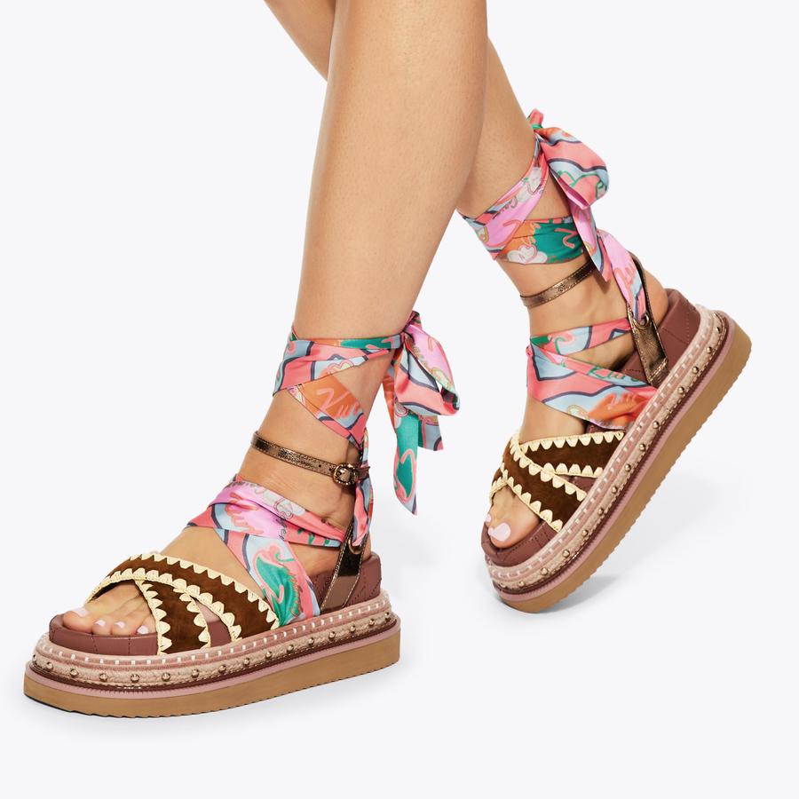 ORSON CROSS SCARF SDL Brown Suede Cross Scarf Sandal by Kurt