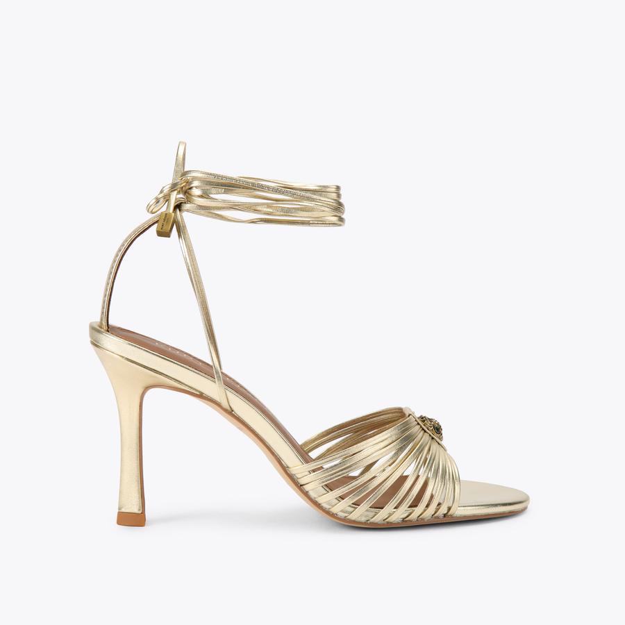 MULTI STRAP TIE SANDAL Gold Strappy Heel by Kurt Geiger London