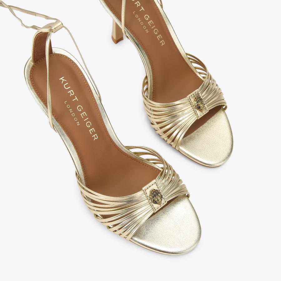 MULTI STRAP TIE SANDAL Gold Strappy Heel by Kurt Geiger London
