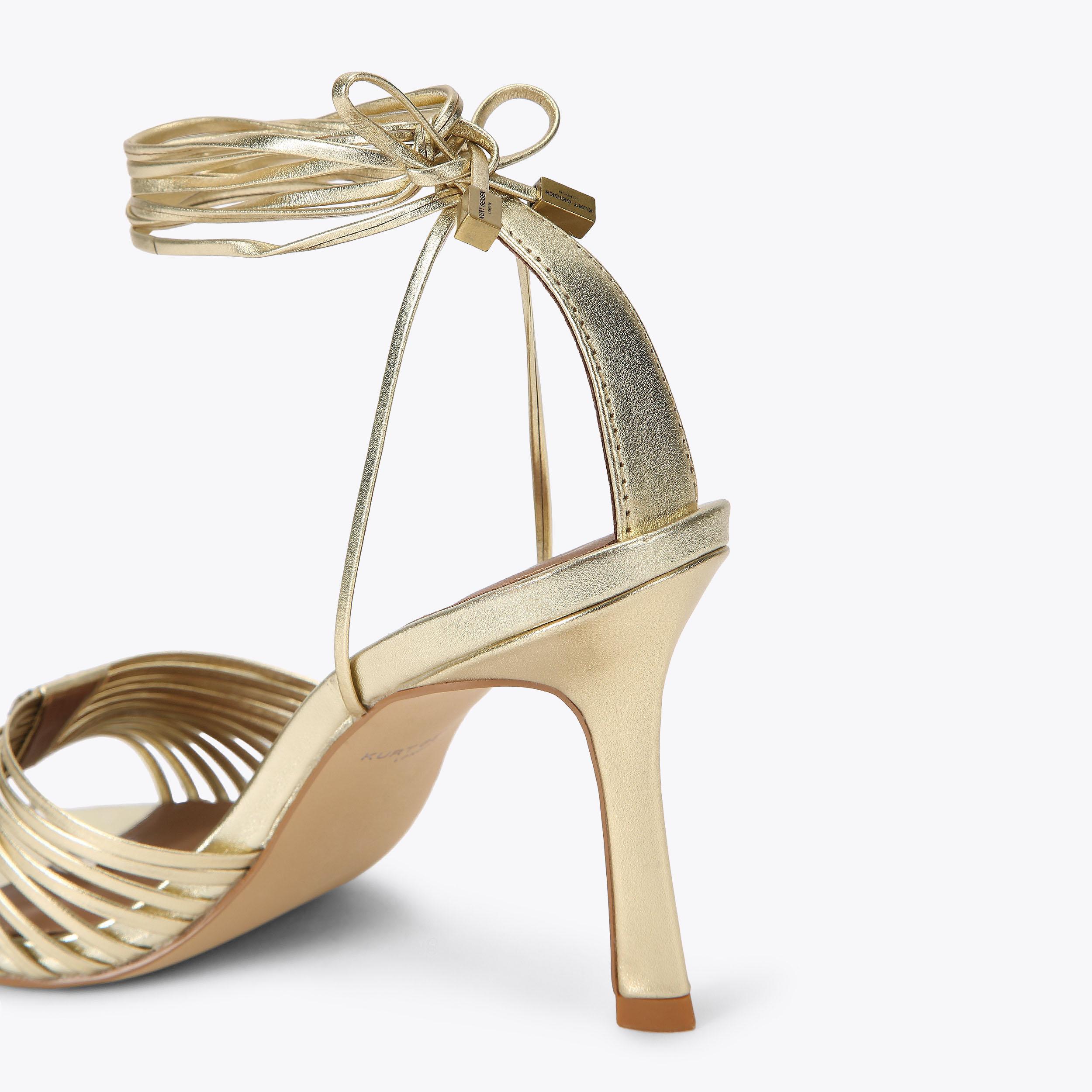 MULTI STRAP TIE SANDAL Gold Strappy Heel by Kurt Geiger London