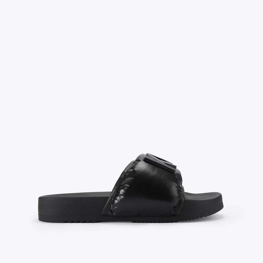 KURT PUFF SLIDE Black Shiny Slip On Sandal by Kurt Geiger London
