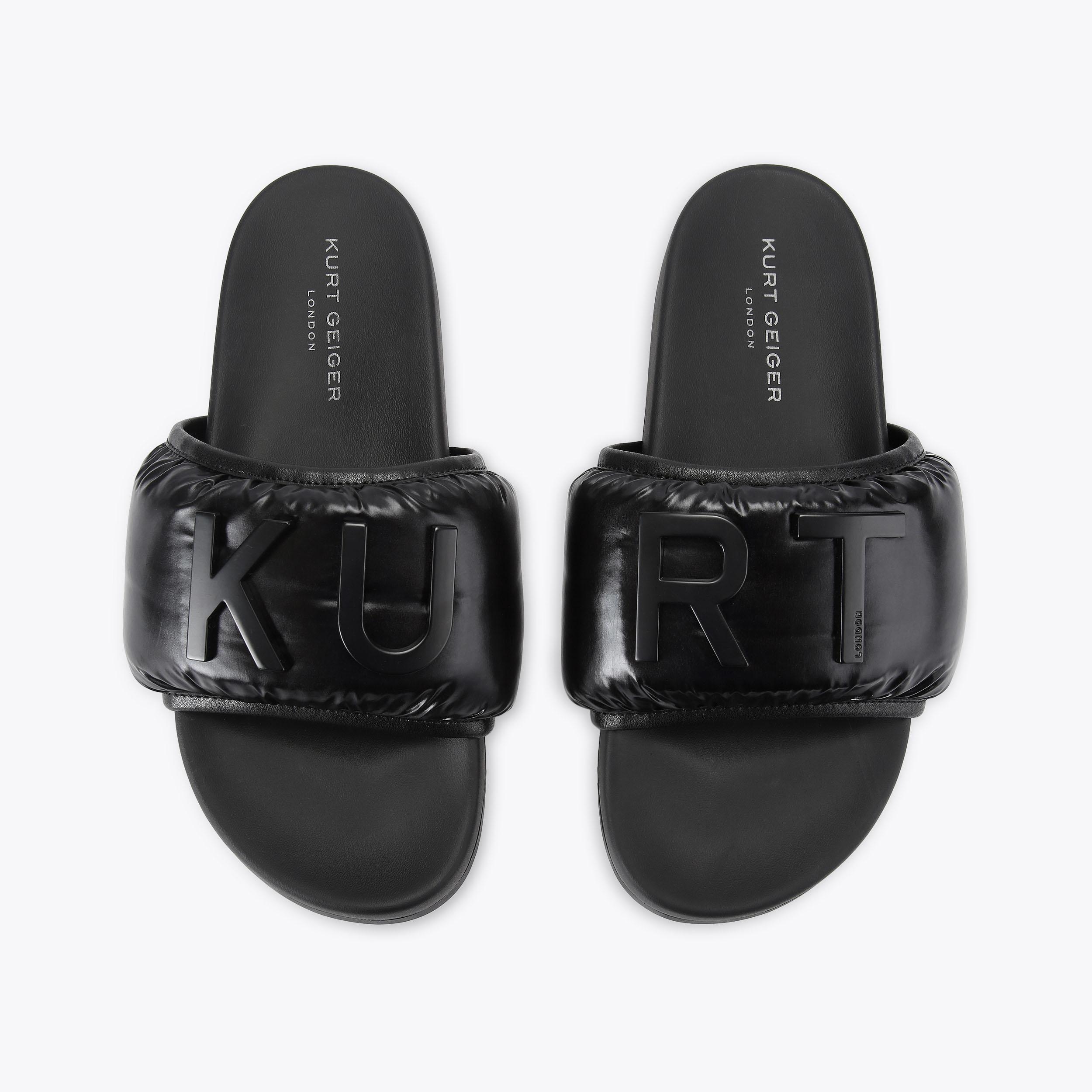 KURT PUFF SLIDE Black Shiny Slip On Sandal by Kurt Geiger London
