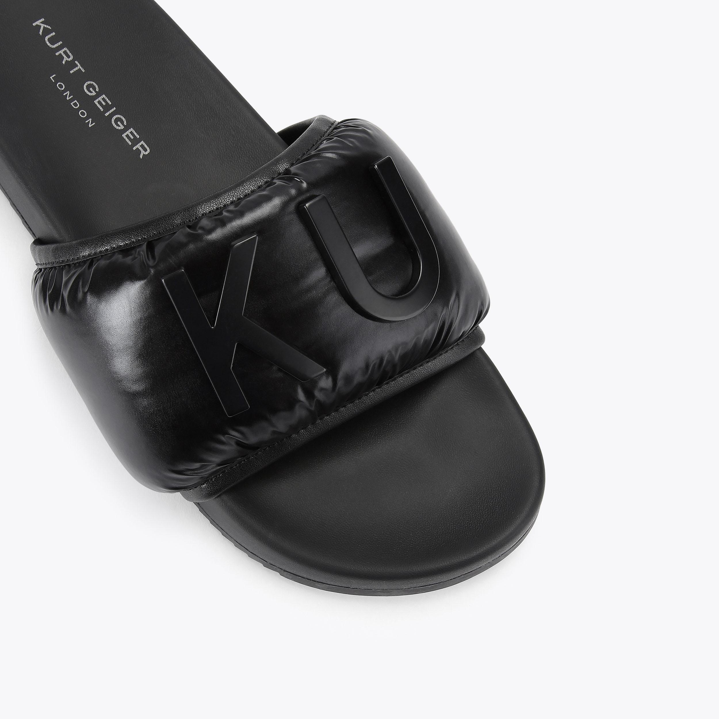 KURT PUFF SLIDE Black Shiny Slip On Sandal by Kurt Geiger London