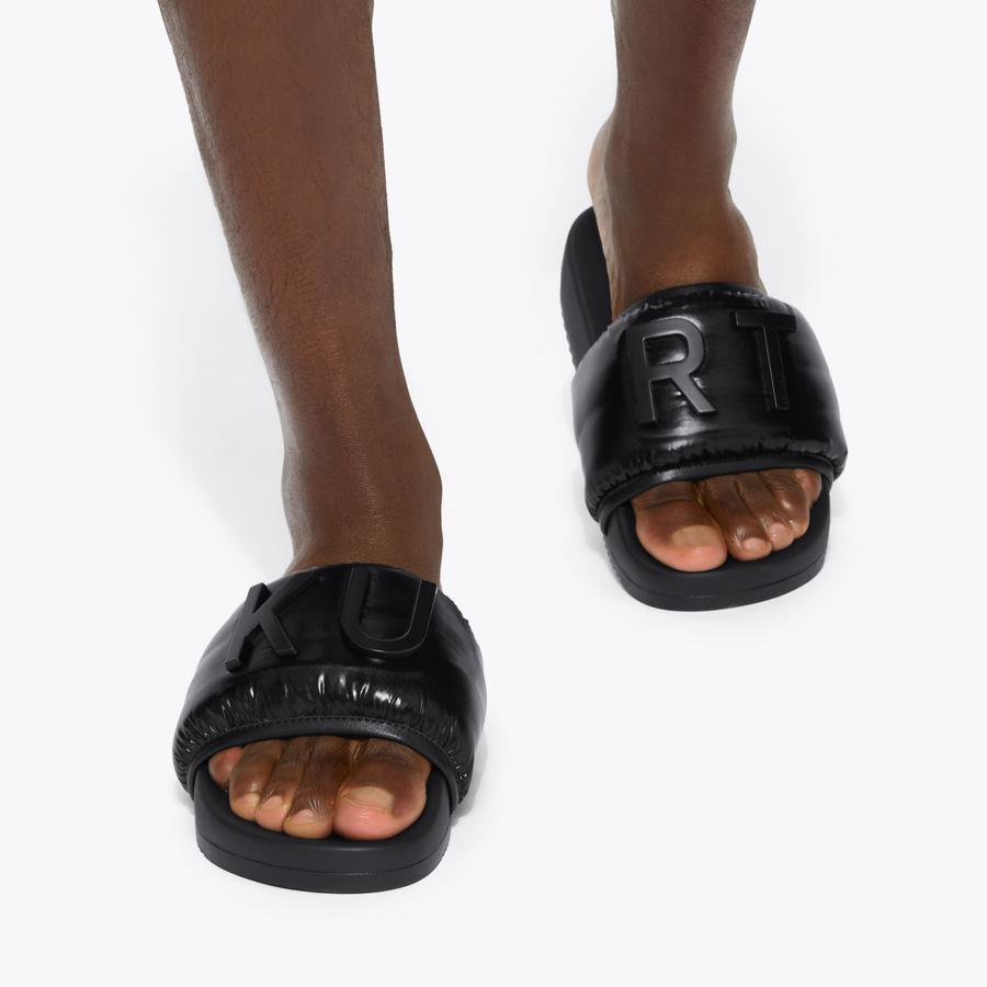KURT PUFF SLIDE Black Shiny Slip On Sandal by Kurt Geiger London