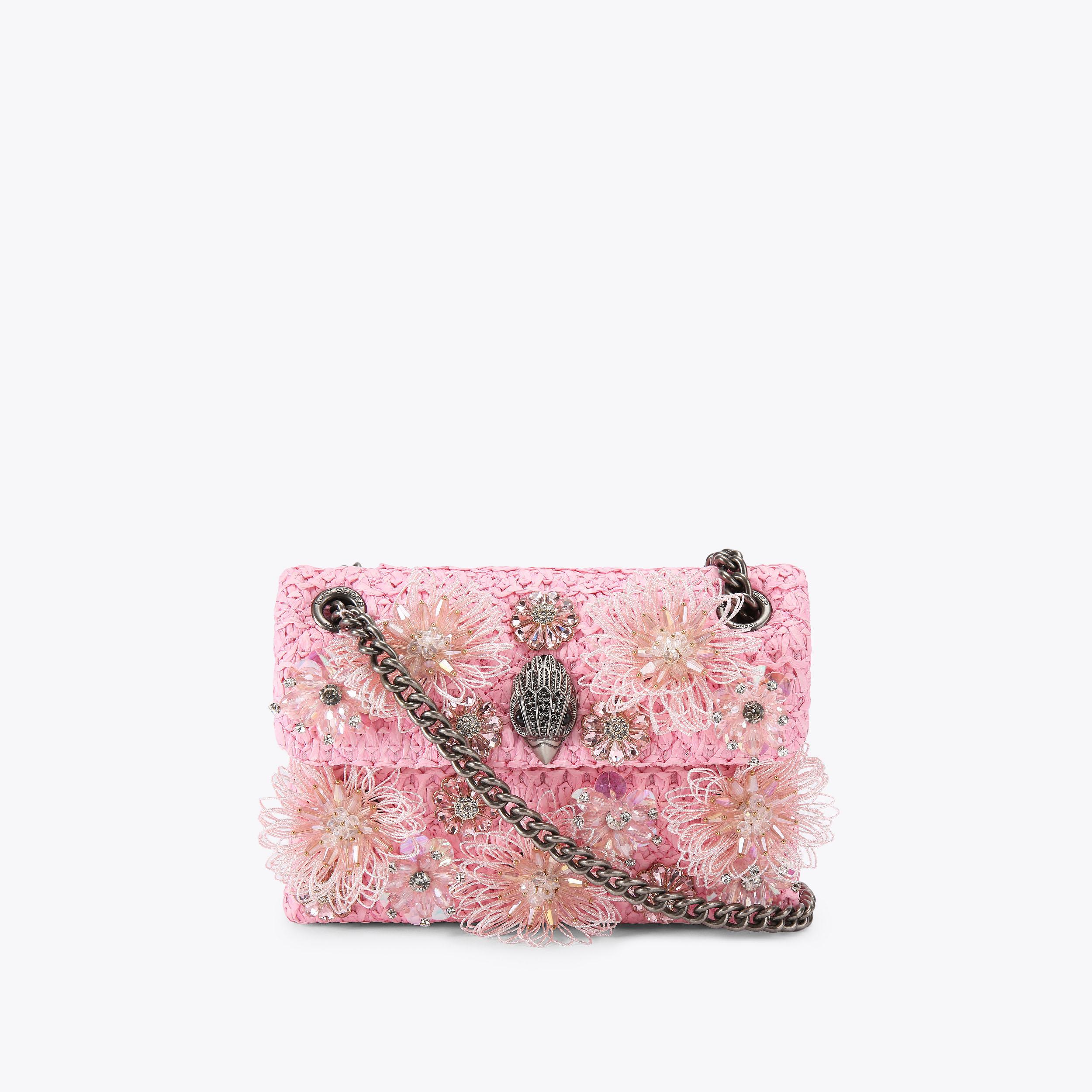 RAFFIA MINI KENSINGTON Raffia Pink Flower Kensington Bag by Kurt