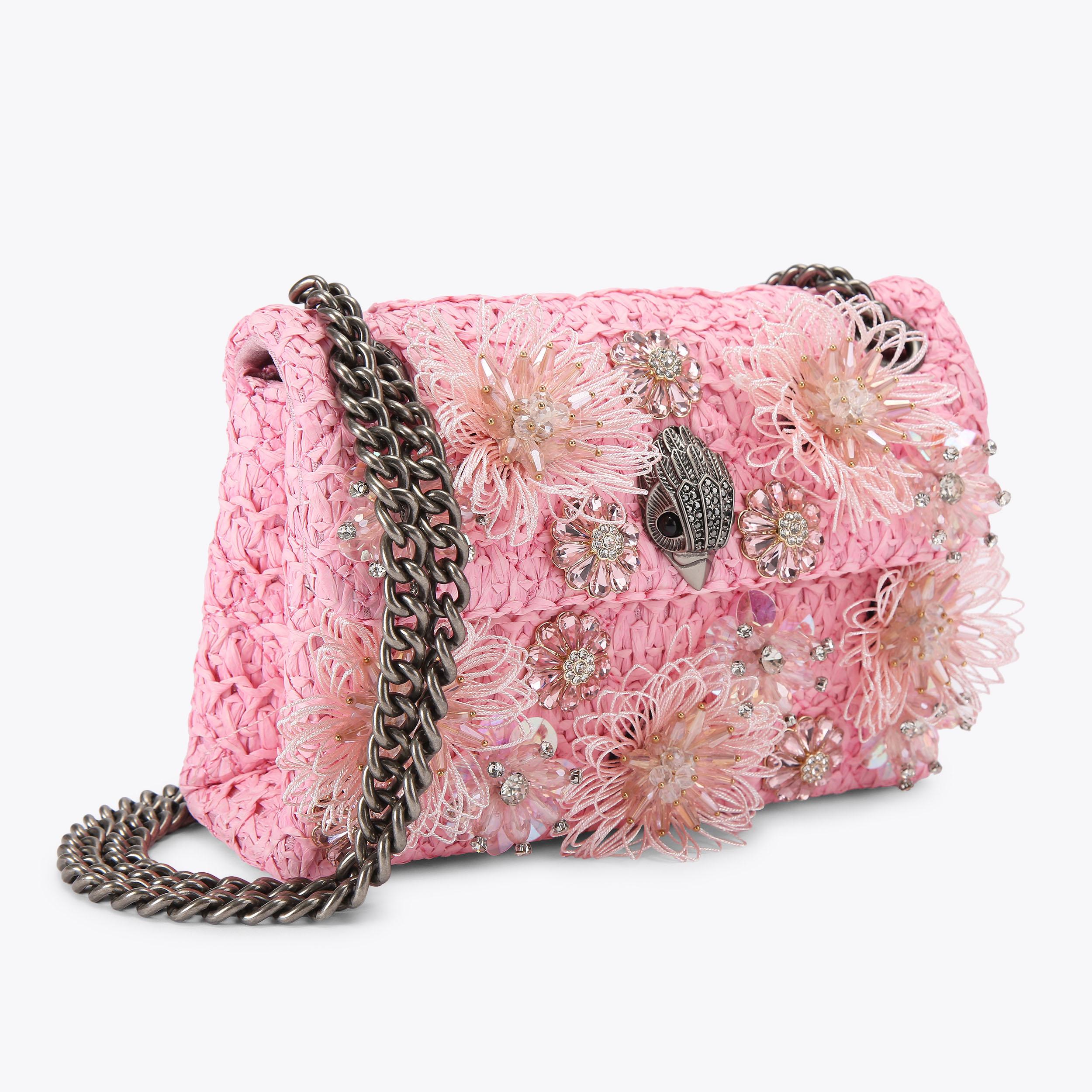 RAFFIA MINI KENSINGTON Raffia Pink Flower Kensington Bag by Kurt