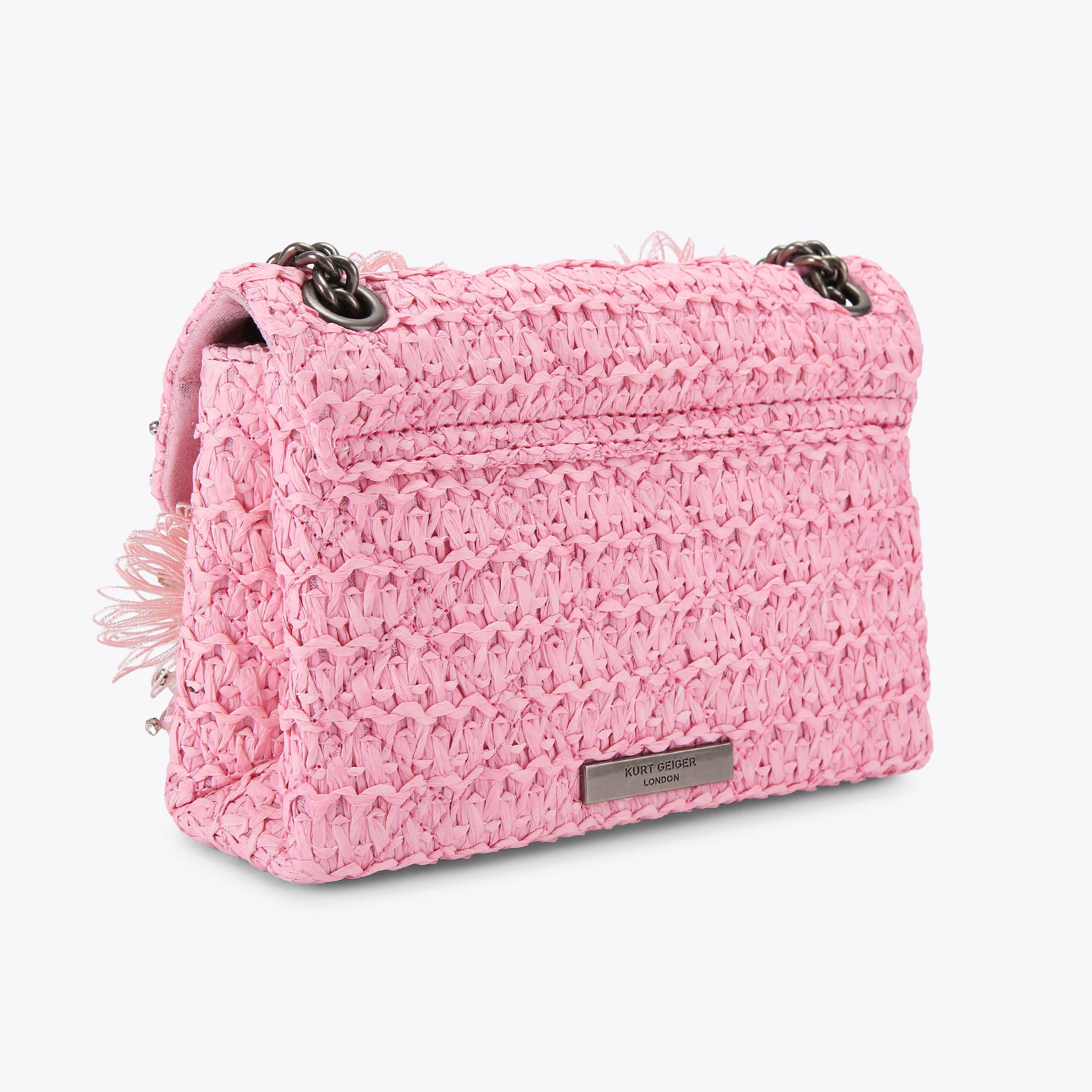 RAFFIA MINI KENSINGTON Raffia Pink Flower Kensington Bag by Kurt