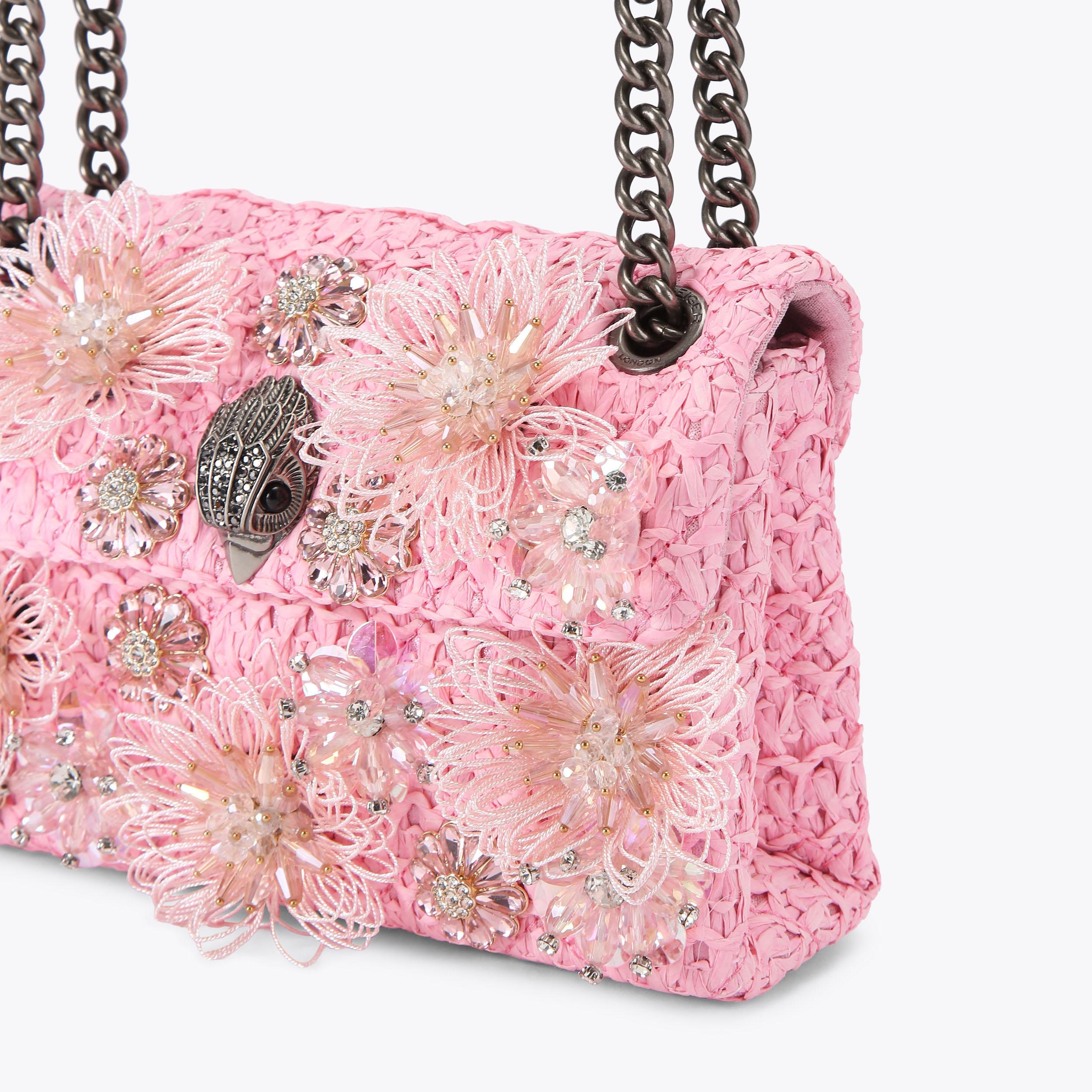 RAFFIA MINI KENSINGTON Raffia Pink Flower Kensington Bag by Kurt