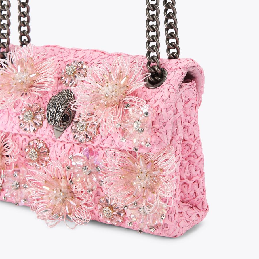 RAFFIA MINI KENSINGTON Raffia Pink Flower Kensington Bag by Kurt