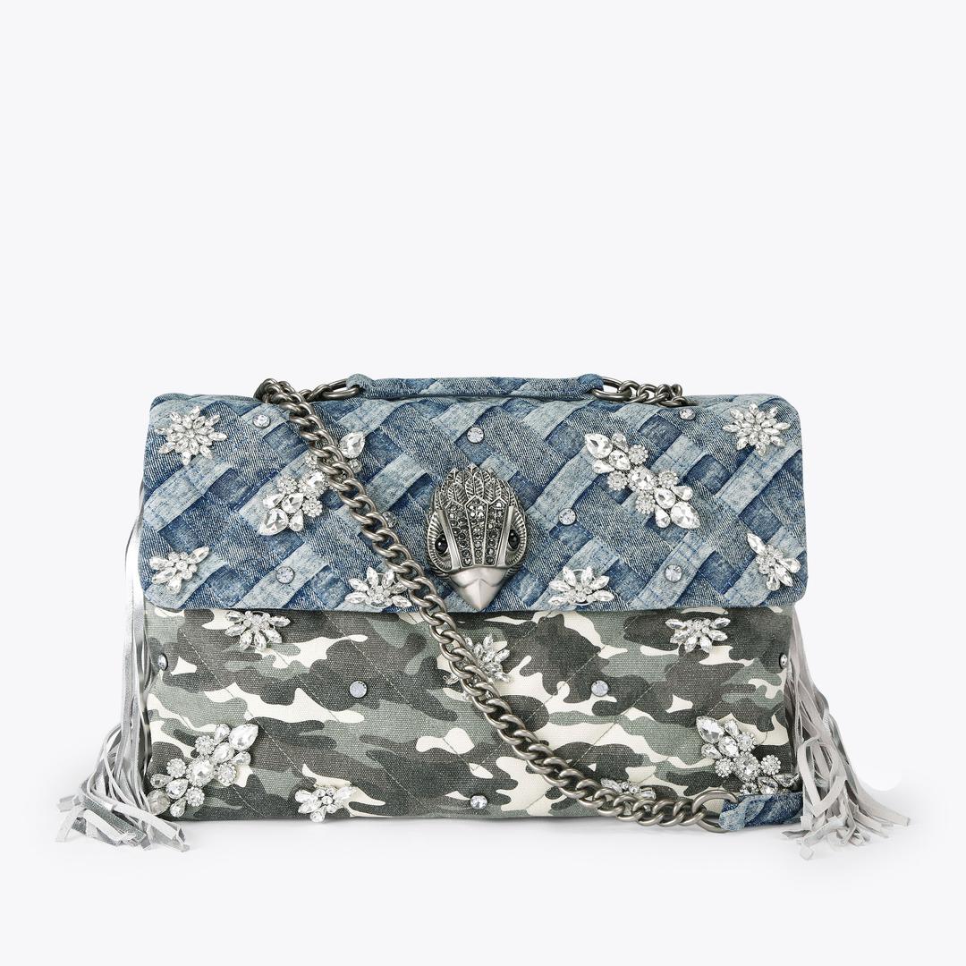 XXL KENSINGTON CRYSTALS Denim Camouflage Kensington Bag by Kurt Geiger London — Kurt Geiger London
