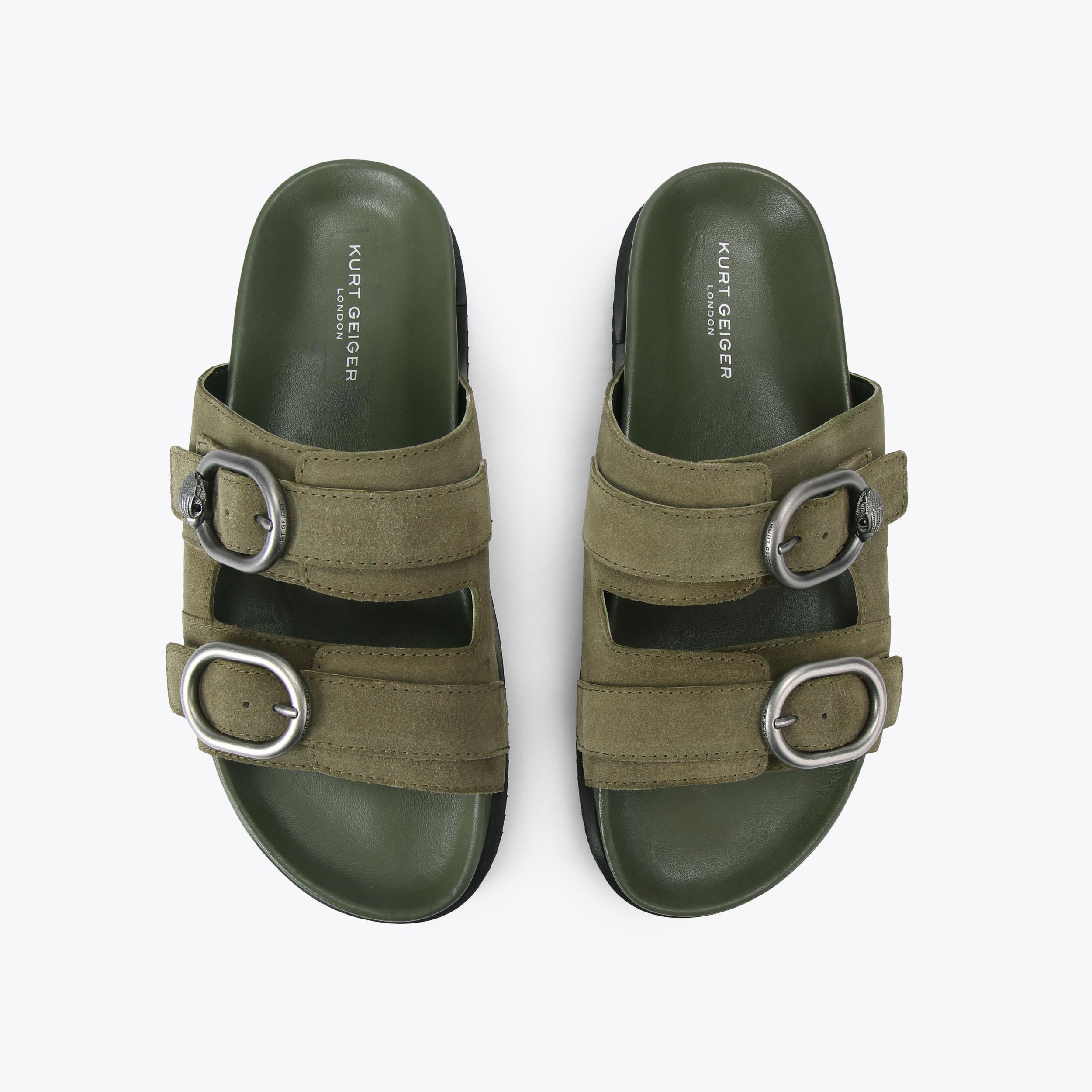 BANCROFT SANDAL Khaki Suede Sandal by Kurt Geiger London