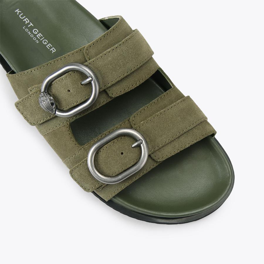 BANCROFT SANDAL Khaki Suede Sandal by Kurt Geiger London