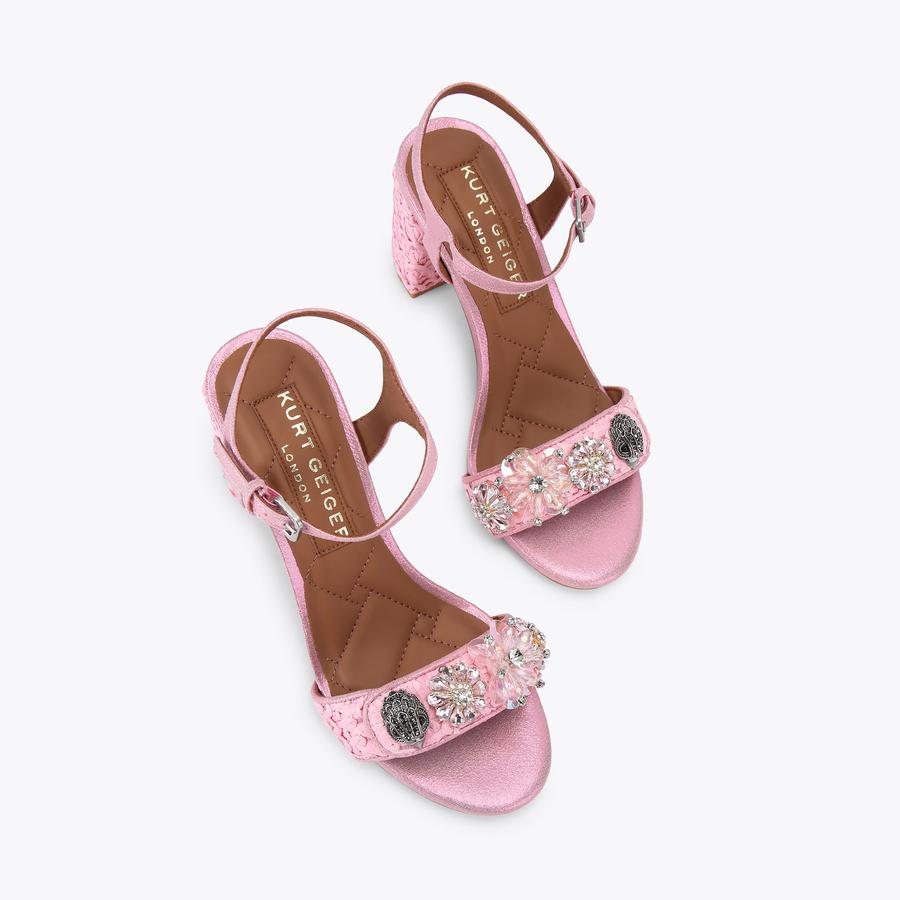 KENSINGTON LANGLEY REFFIA Pink Metallic Raffia Block Heel by Kurt