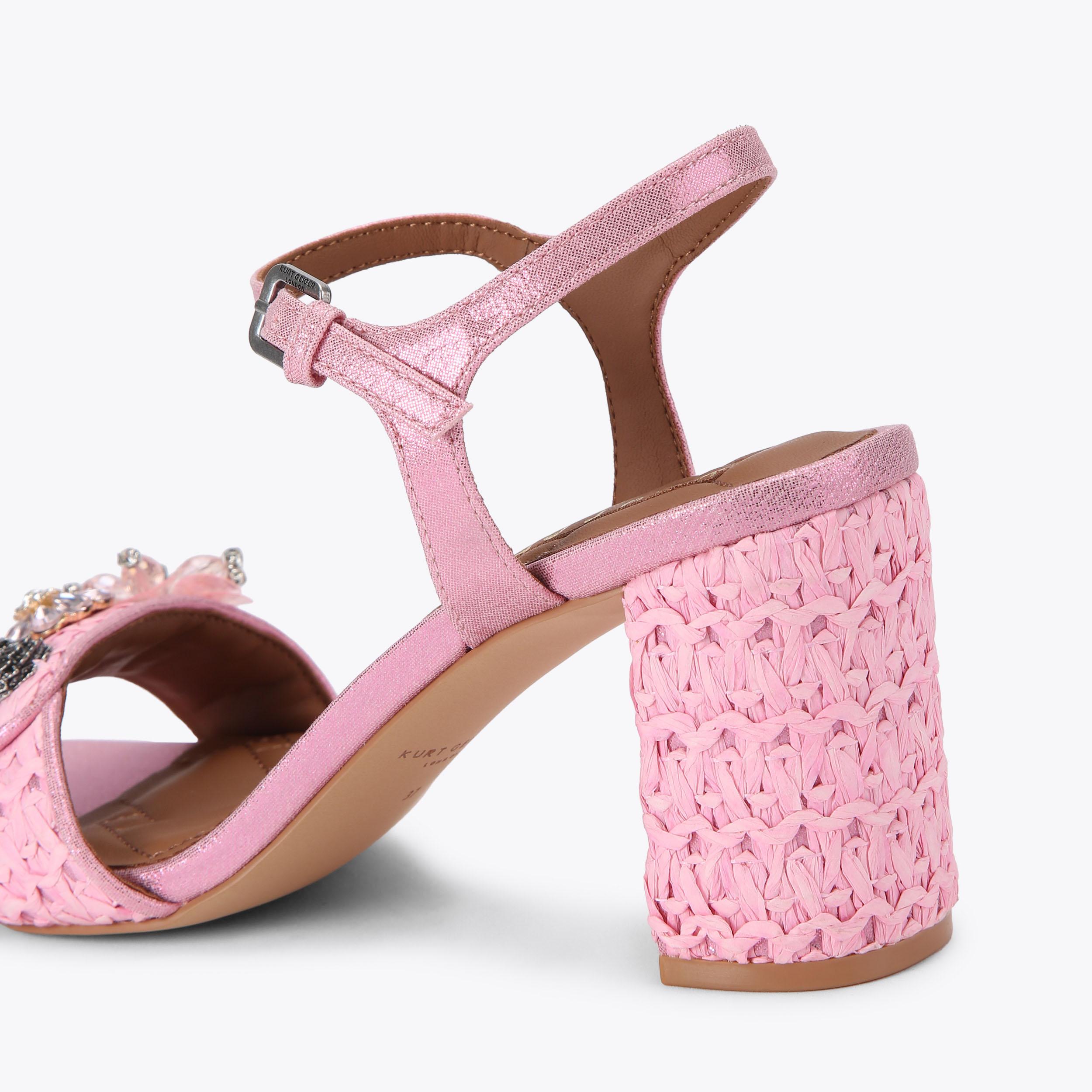 KENSINGTON LANGLEY REFFIA Pink Metallic Raffia Block Heel by Kurt