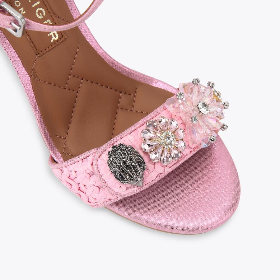 KENSINGTON LANGLEY REFFIA Pink Metallic Raffia Block Heel by Kurt