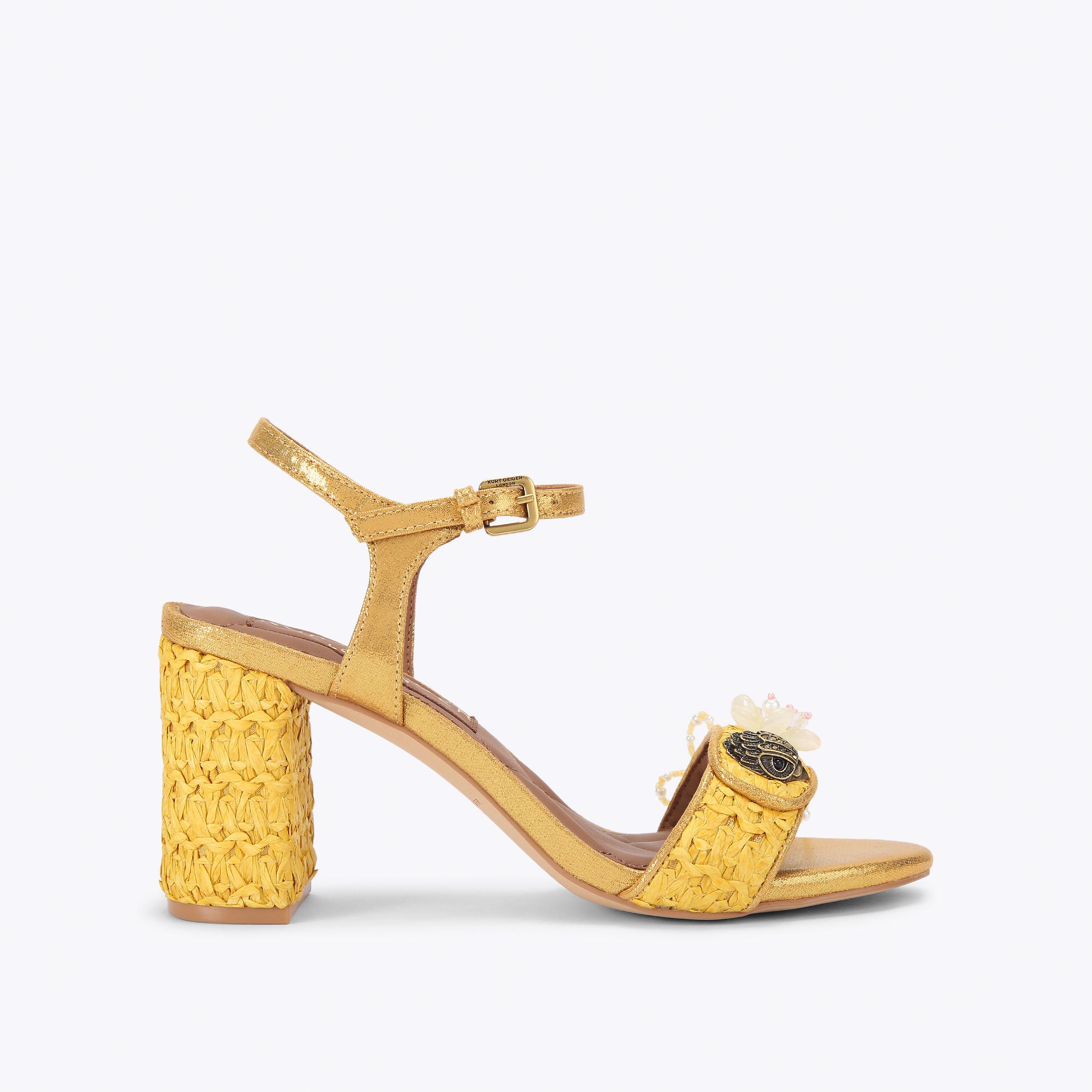 KENSINGTON LANGLEY REFFIA Pink Metallic Raffia Block Heel by Kurt