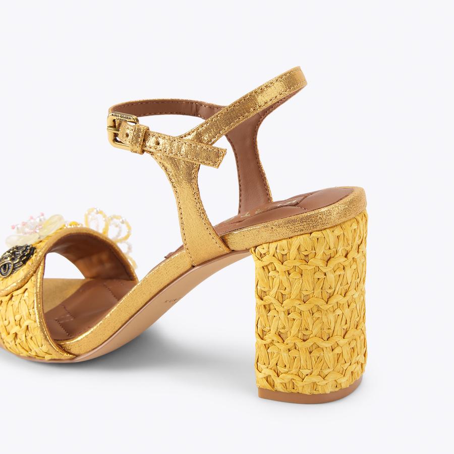 KENSINGTON LANGLEY REFFIA Yellow Raffia Block Heel by Kurt Geiger