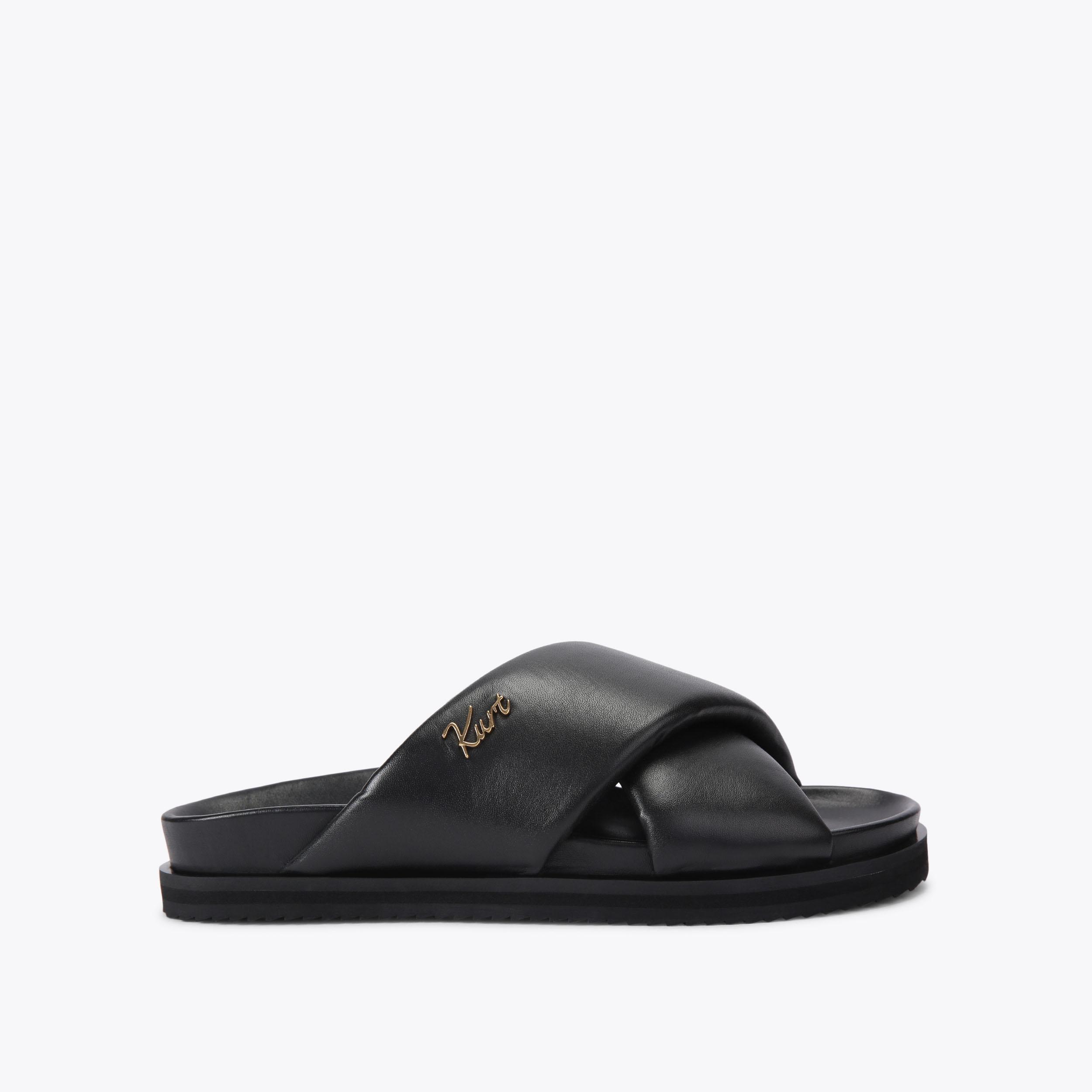 BARON PUMPED SLIDE Black Leather Slide On Sandal by Kurt Geiger London