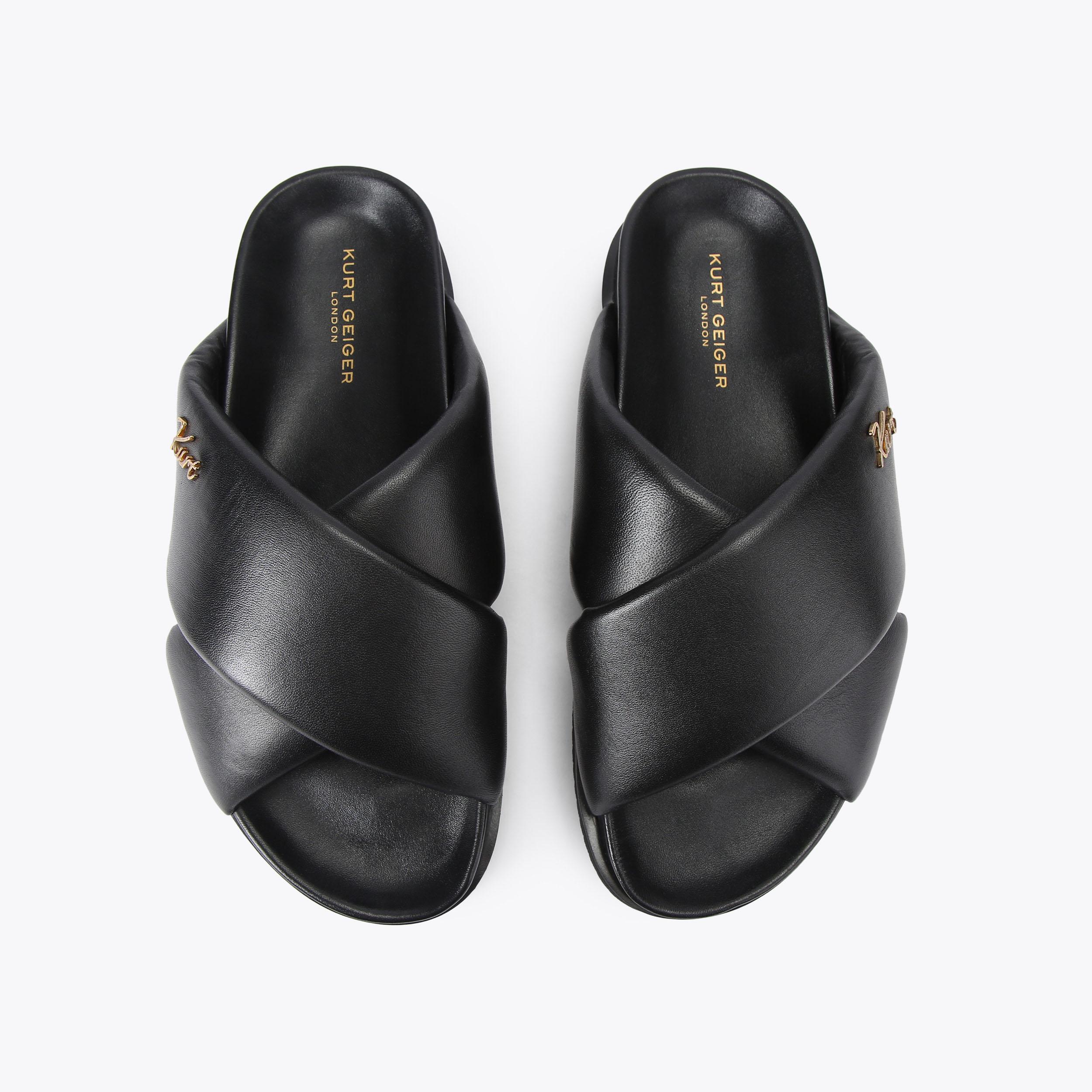 BARON PUMPED SLIDE Black Leather Slide On Sandal by Kurt Geiger London