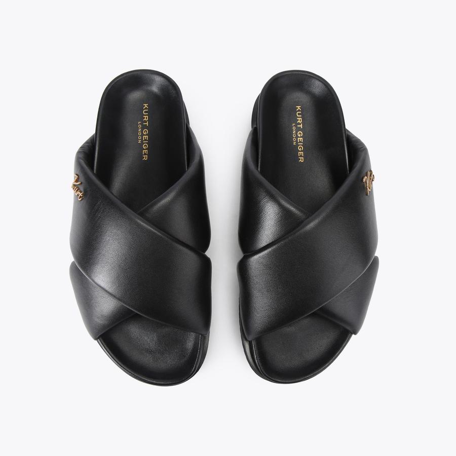 BARON PUMPED SLIDE Black Leather Slide On Sandal by Kurt Geiger London
