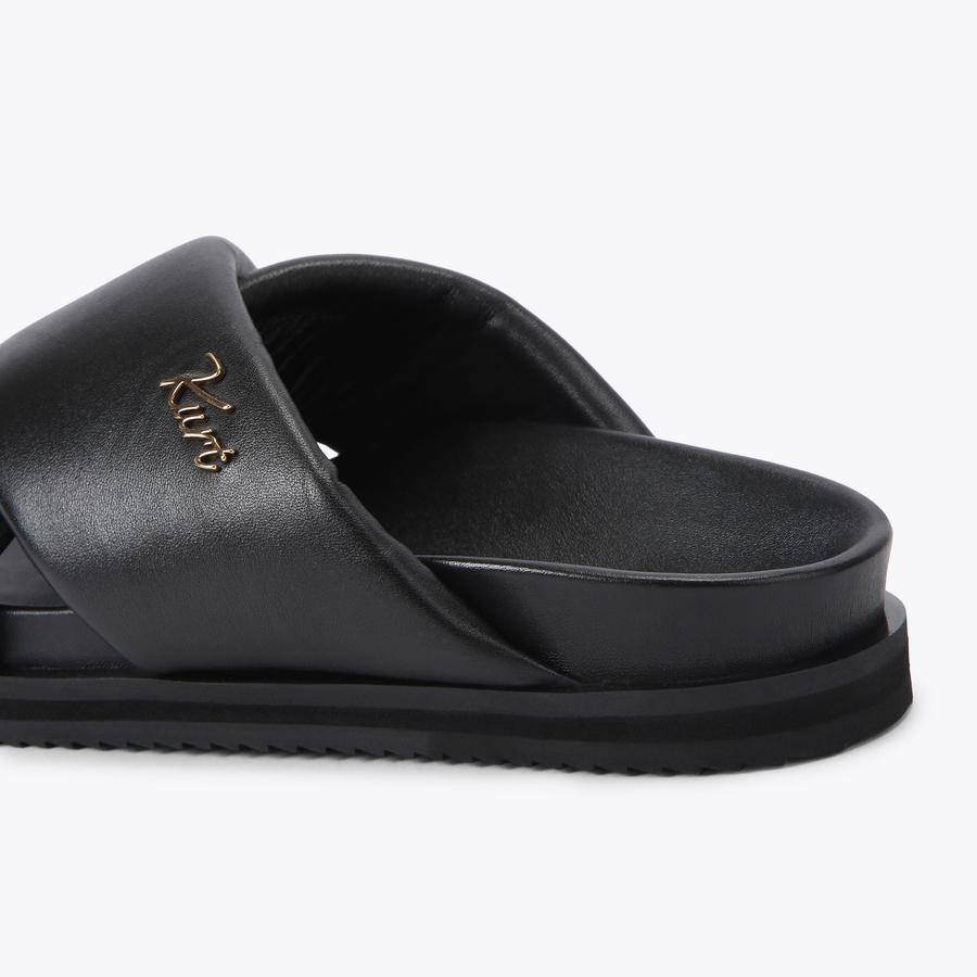 BARON PUMPED SLIDE Black Leather Slide On Sandal by Kurt Geiger London