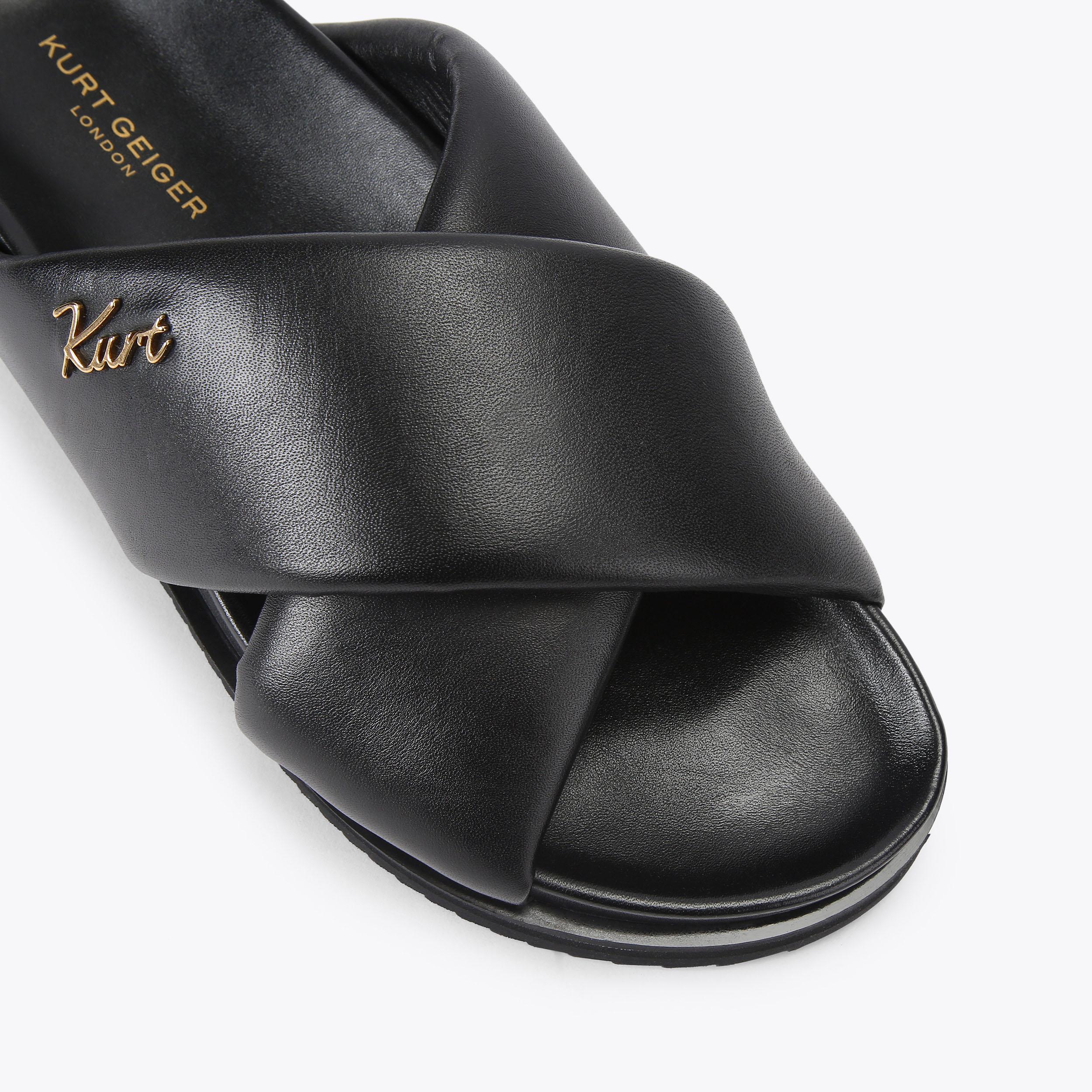 BARON PUMPED SLIDE Black Leather Slide On Sandal by Kurt Geiger London