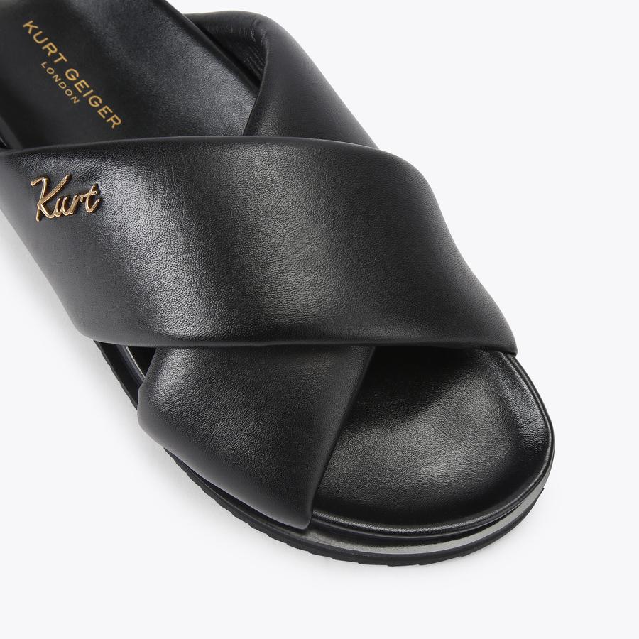 BARON PUMPED SLIDE Black Leather Slide On Sandal by Kurt Geiger London