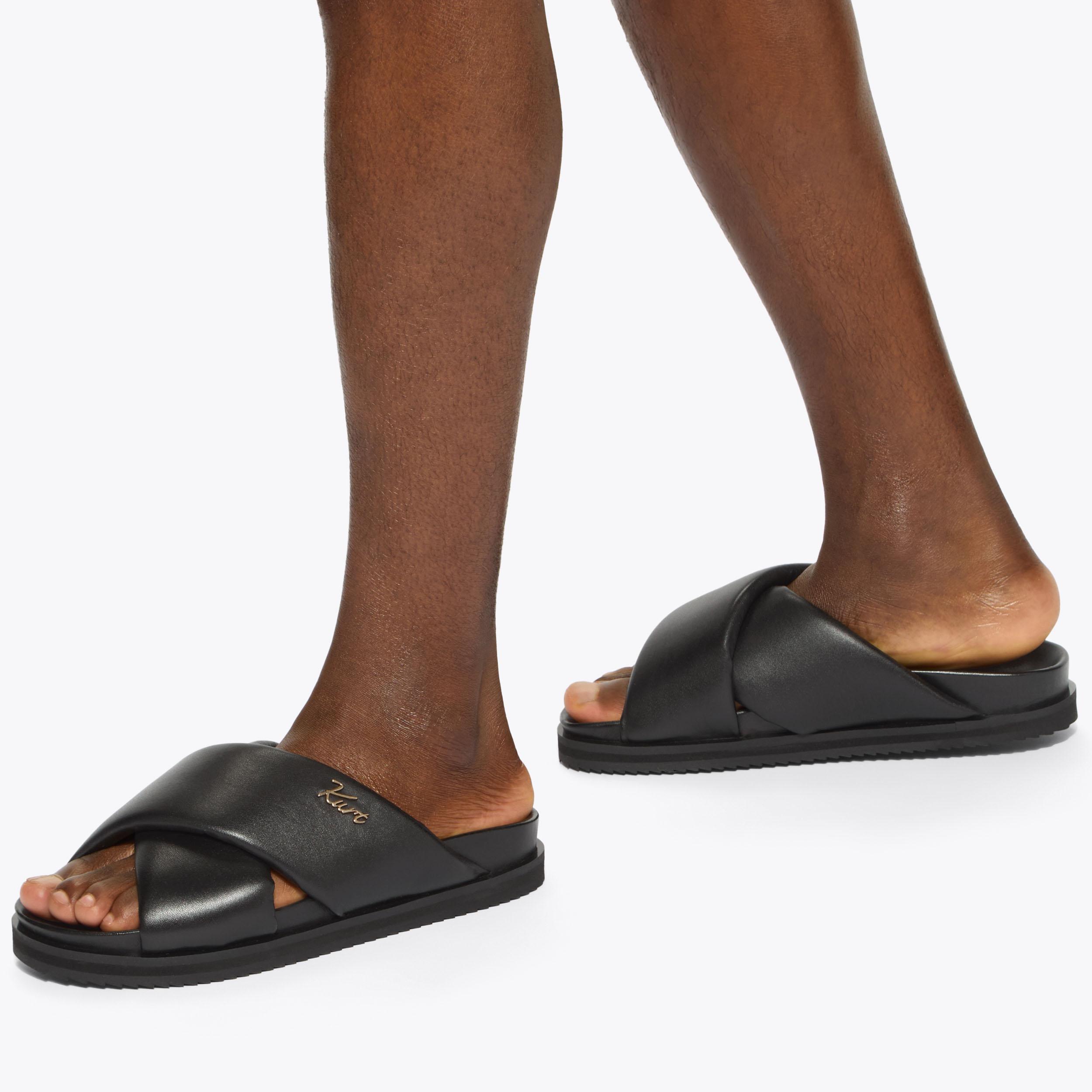 BARON PUMPED SLIDE Black Leather Slide On Sandal by Kurt Geiger London