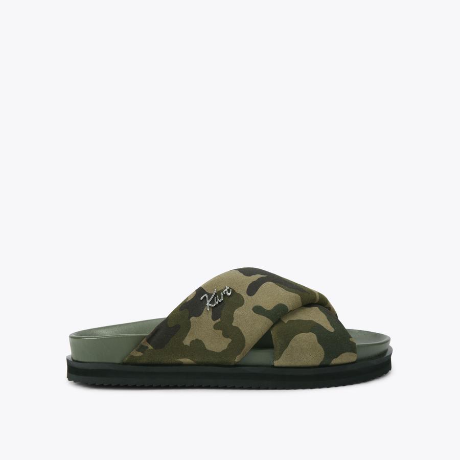 BARON PUMPED SLIDE Khaki Suede Slip On Sandal by Kurt Geiger London